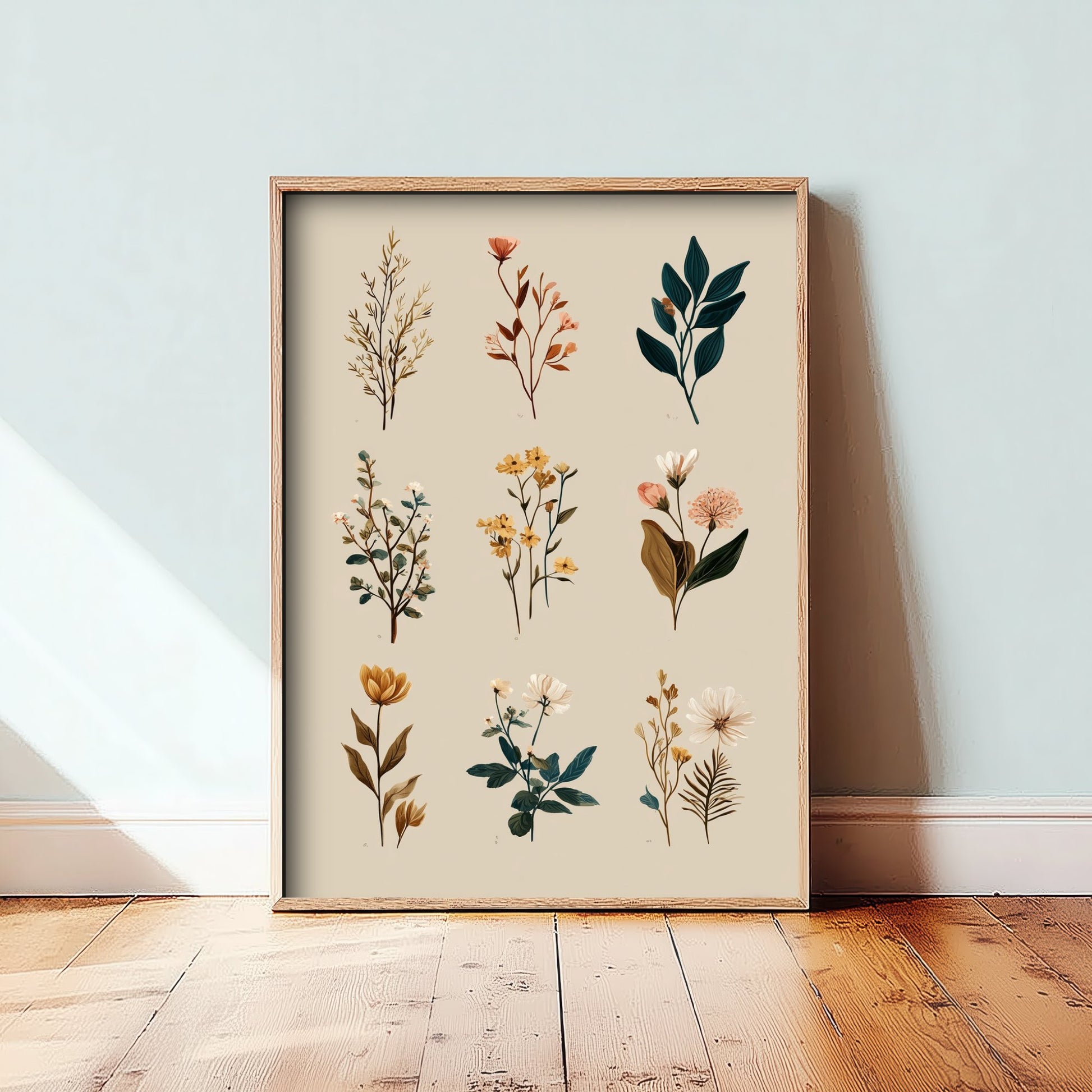 Vintage Botanical Art Print - Wildflower Specimen Poster - Herbarium Illustration - Muted Sprigs V8 1/3