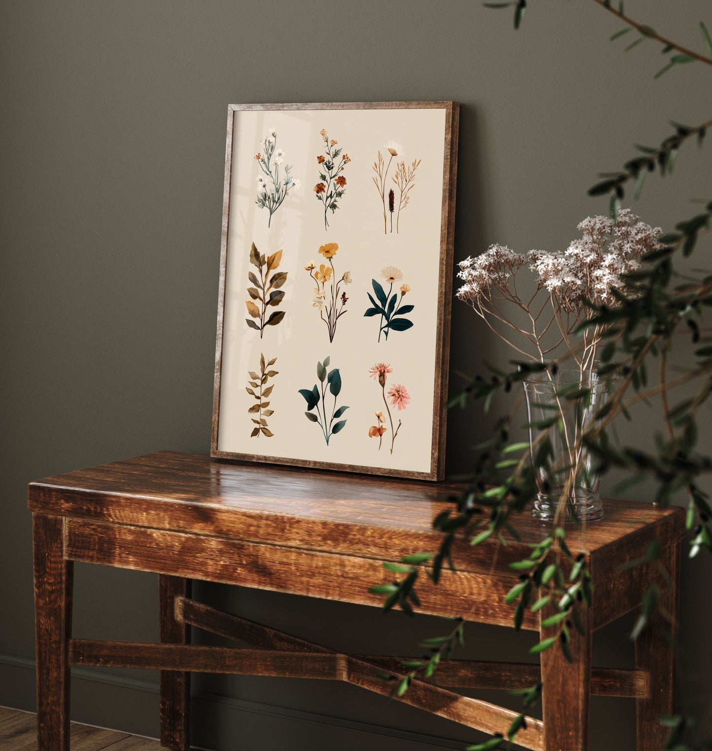 Vintage Botanical Art Print - Flower Specimen Poster - Herbarium Illustration - Neutral Sprigs V8 2/3