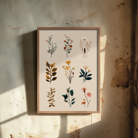 Vintage Botanical Art Print - Flower Specimen Poster - Herbarium Illustration - Neutral Sprigs V8 2/3
