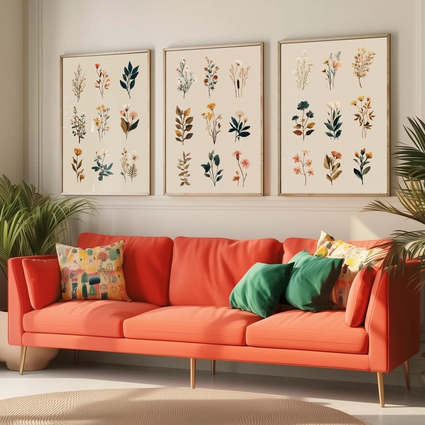 Vintage Botanical Set of Three Art Prints | Pressed Wildflower Sprig Specimen Illustration Poster V8