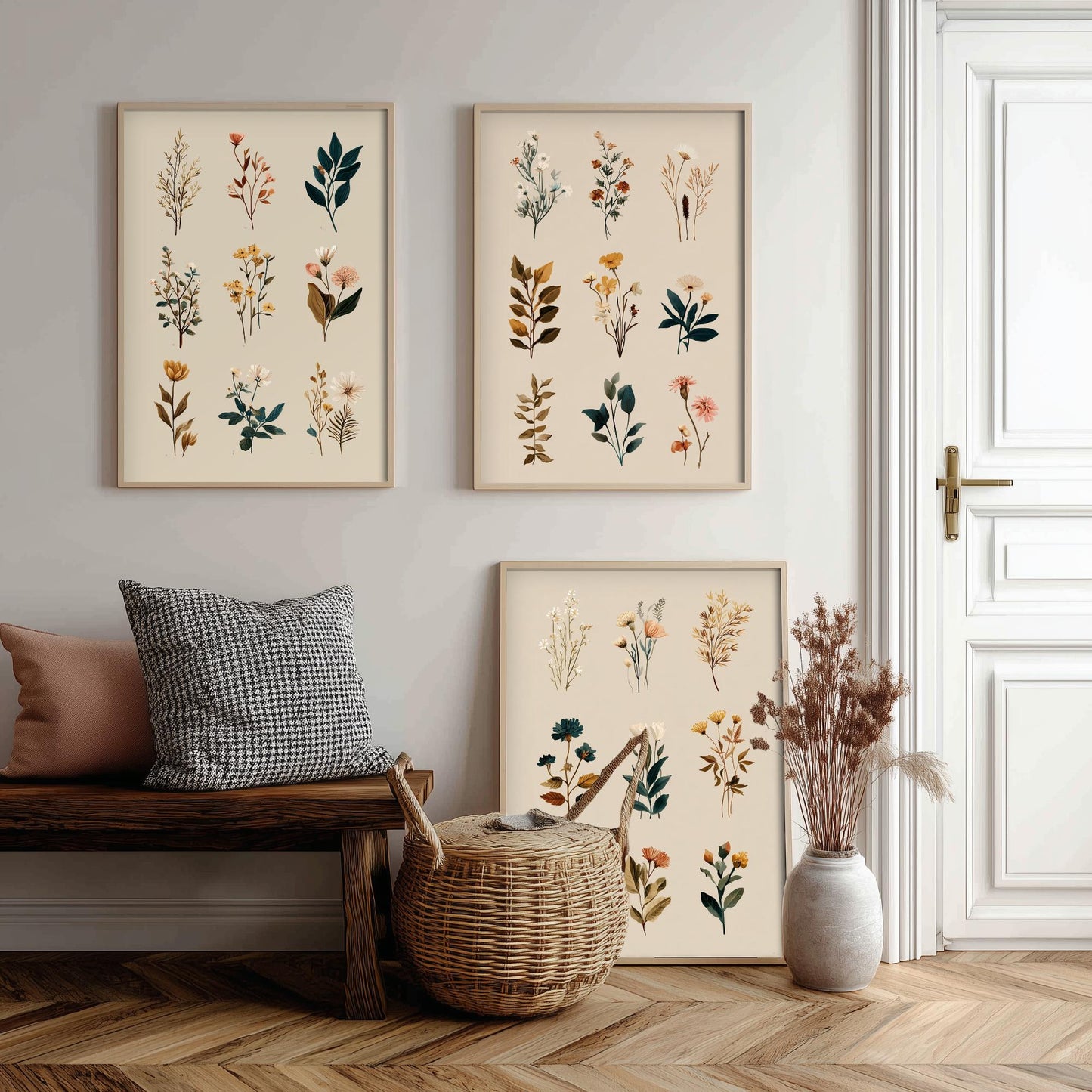 Vintage Botanical Set of Three Art Prints | Pressed Wildflower Sprig Specimen Illustration Poster V8
