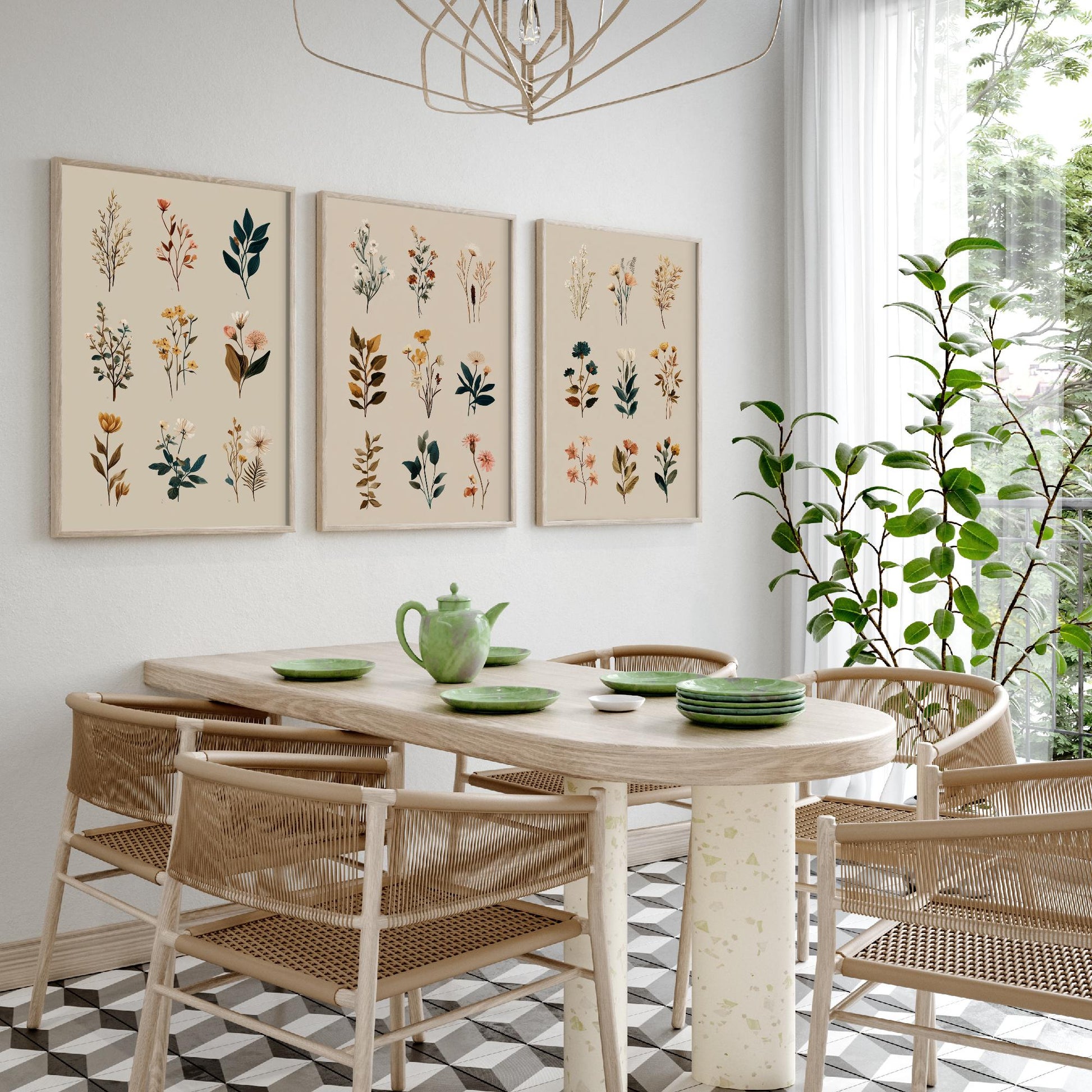 Vintage Botanical Set of Three Art Prints | Pressed Wildflower Sprig Specimen Illustration Poster V8