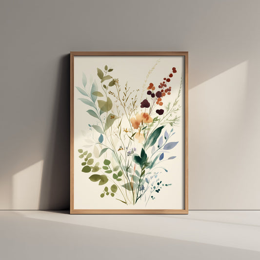 Vintage Wildflower Watercolour Art Print - Floral Spray Poster - Botanical Watercolour - Soft Blooms V9 1/3