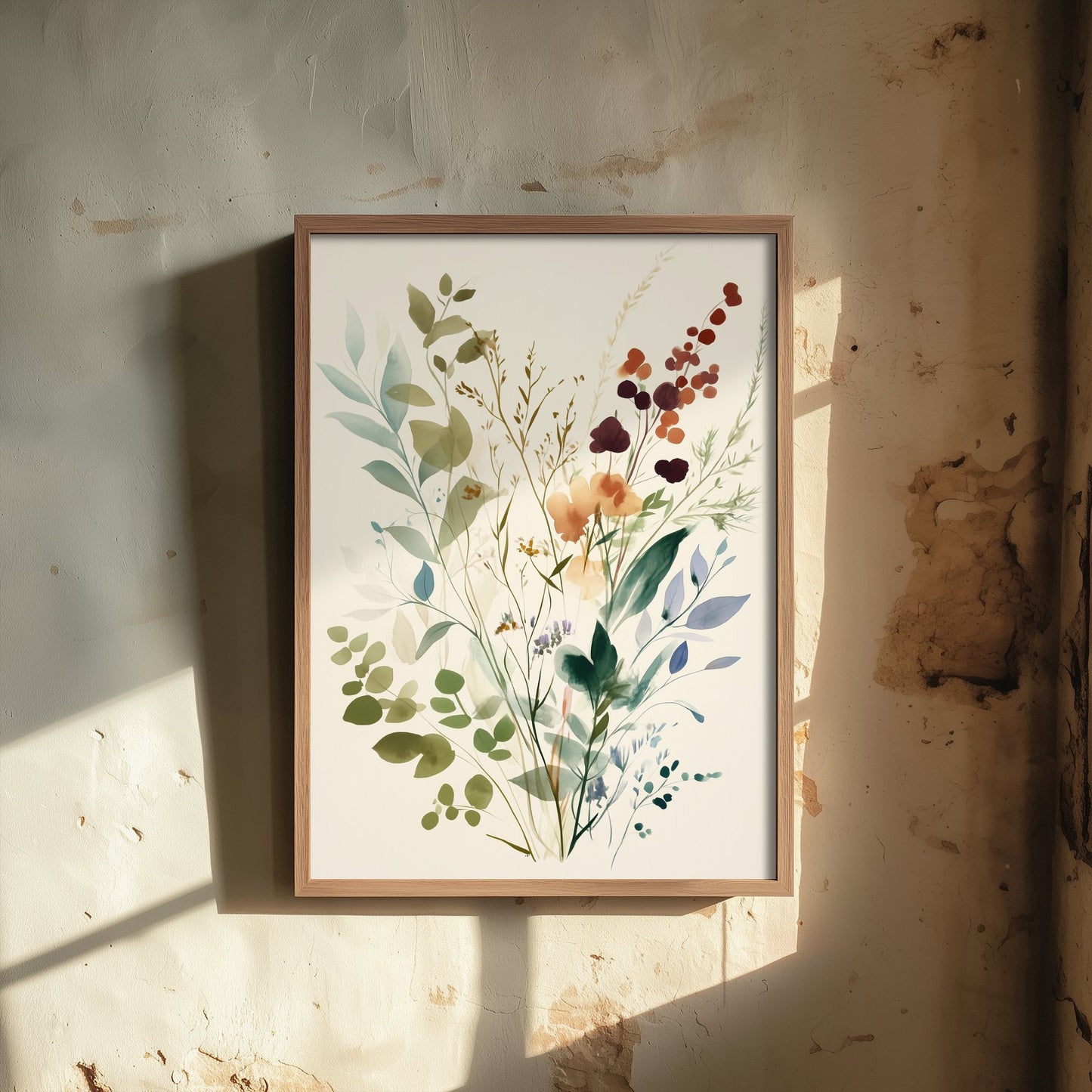 Vintage Wildflower Watercolour Art Print - Floral Spray Poster - Botanical Watercolour - Soft Blooms V9 1/3