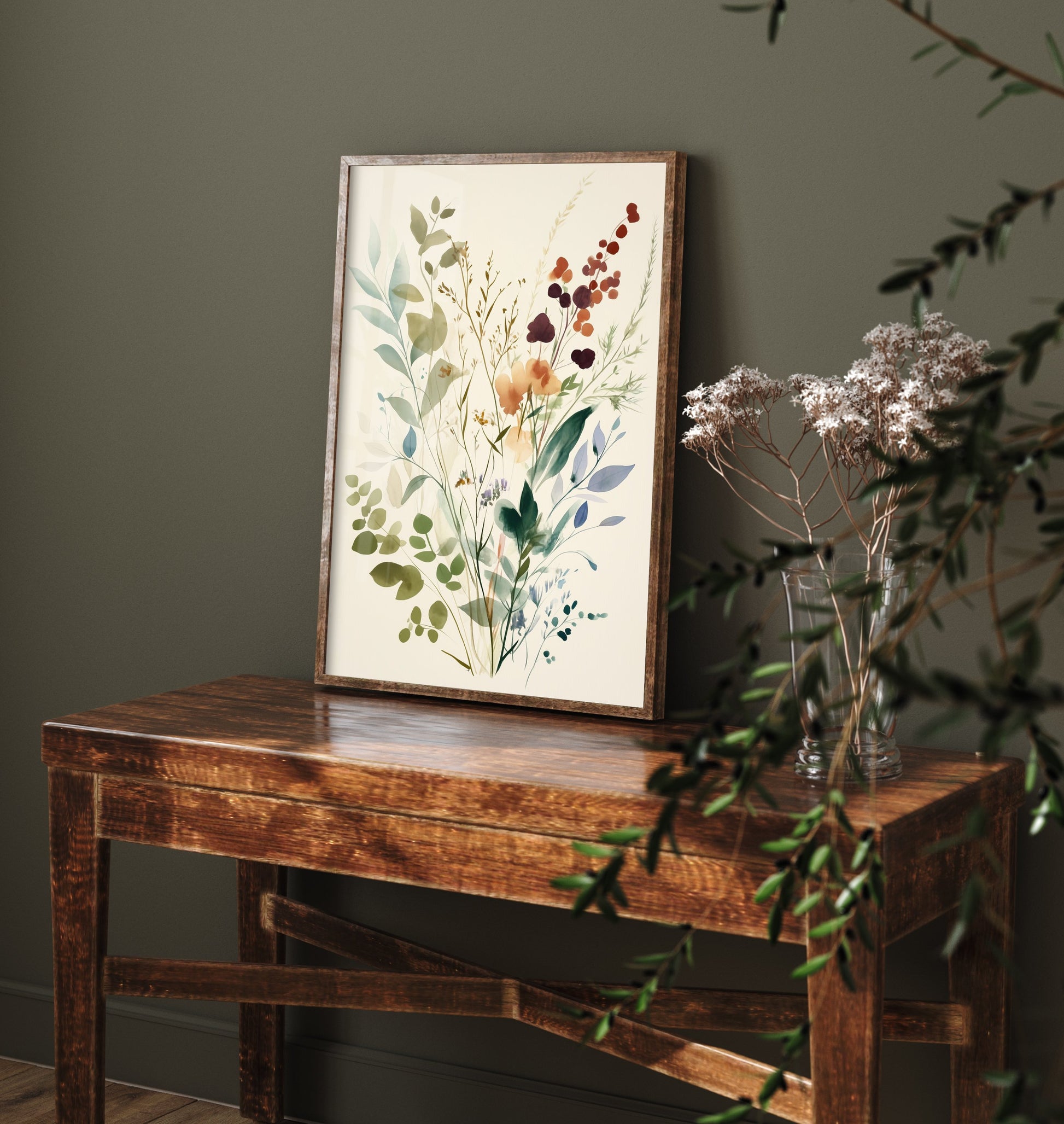 Vintage Wildflower Watercolour Art Print - Floral Spray Poster - Botanical Watercolour - Soft Blooms V9 1/3