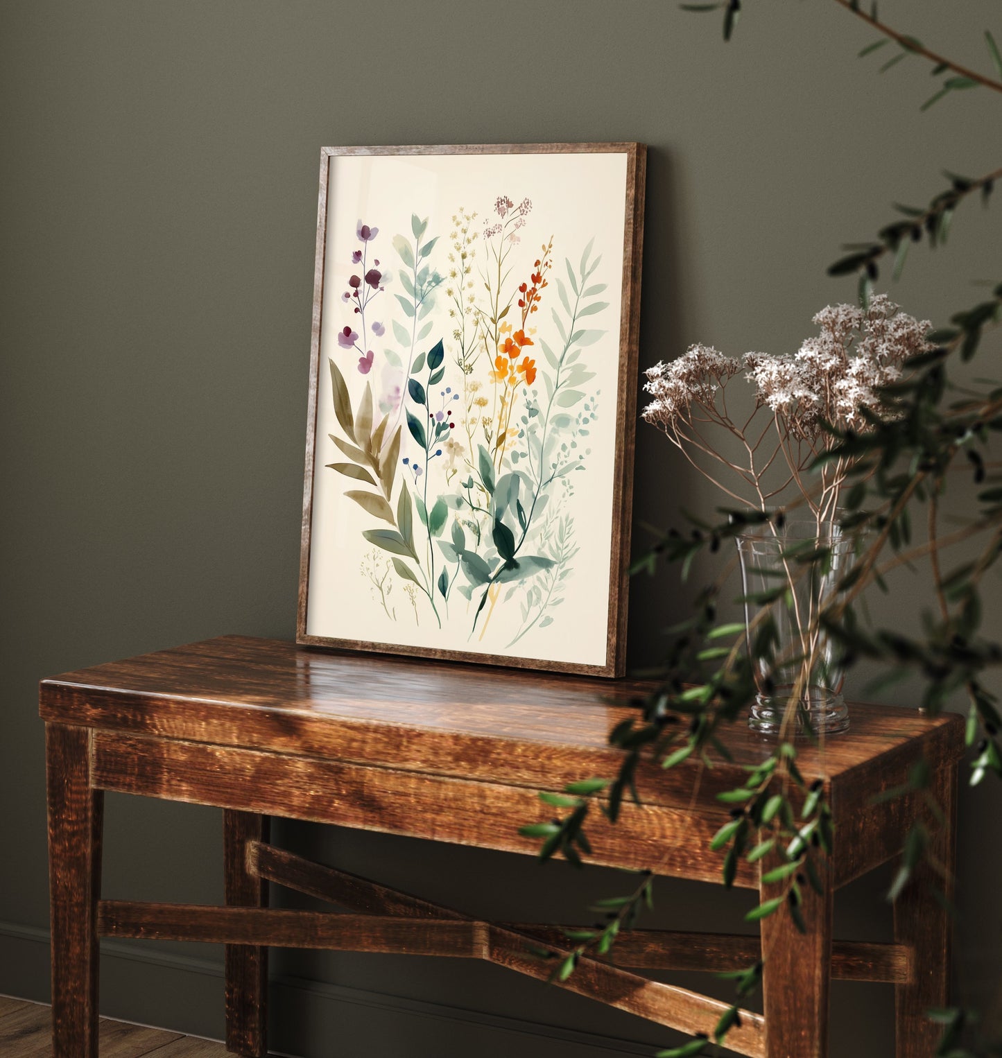 Vintage Wildflower Watercolour Art Print - Floral Spray Poster - Botanical Watercolour - Bright Blooms V9 2/3