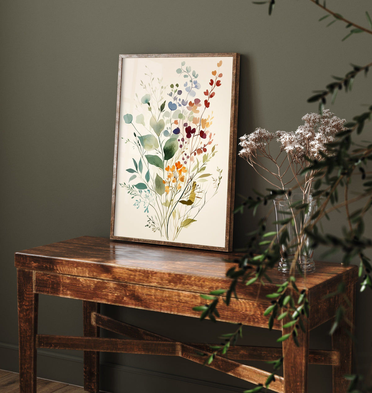 Vintage Wildflower Watercolour Art Print - Floral Spray Poster - Botanical Watercolour - Berry Blooms V9 3/3