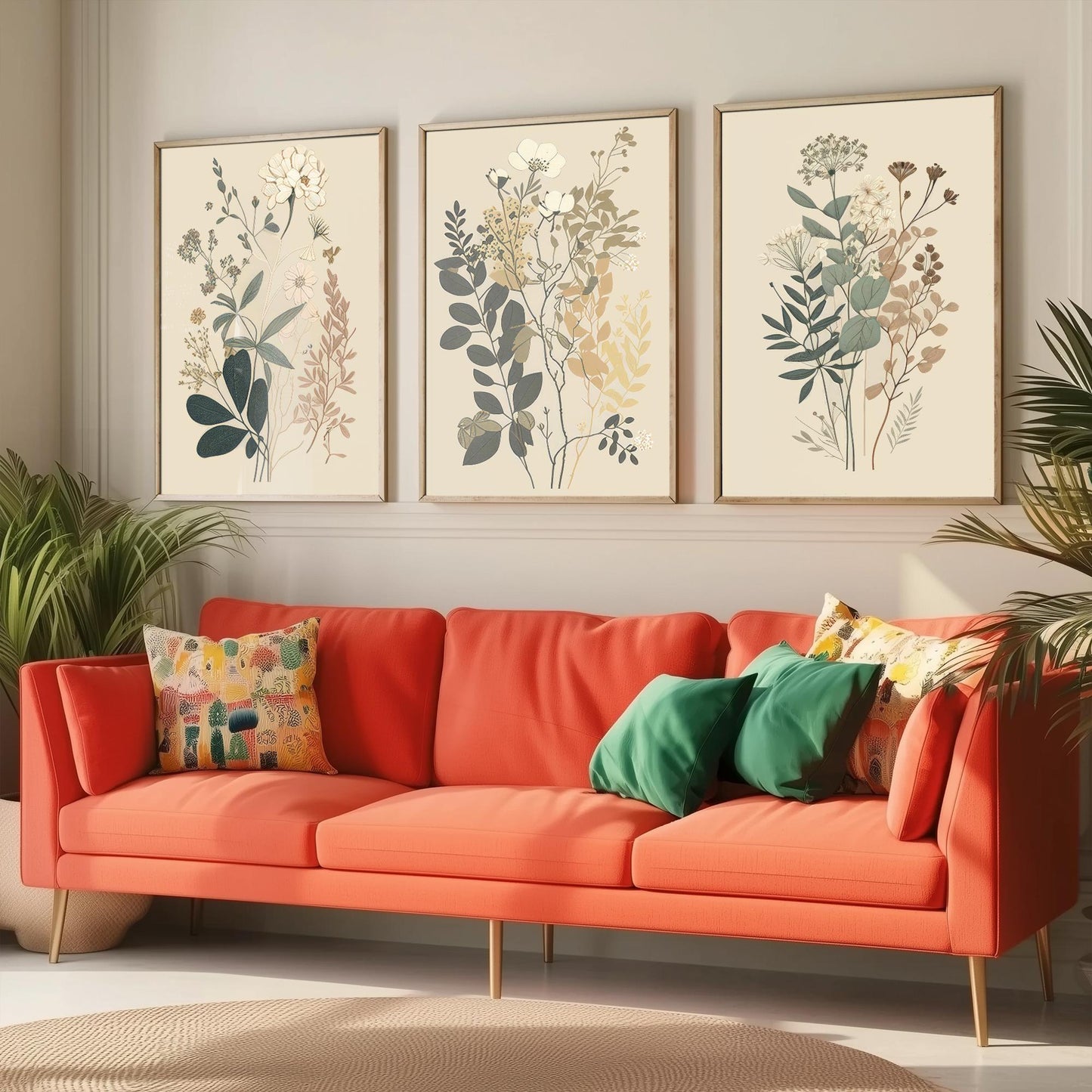 Vintage Botanical Wildflower Set of Three Art Print - Pressed Flower Illustration - Sage Floral Poster, Cottage Wall Art