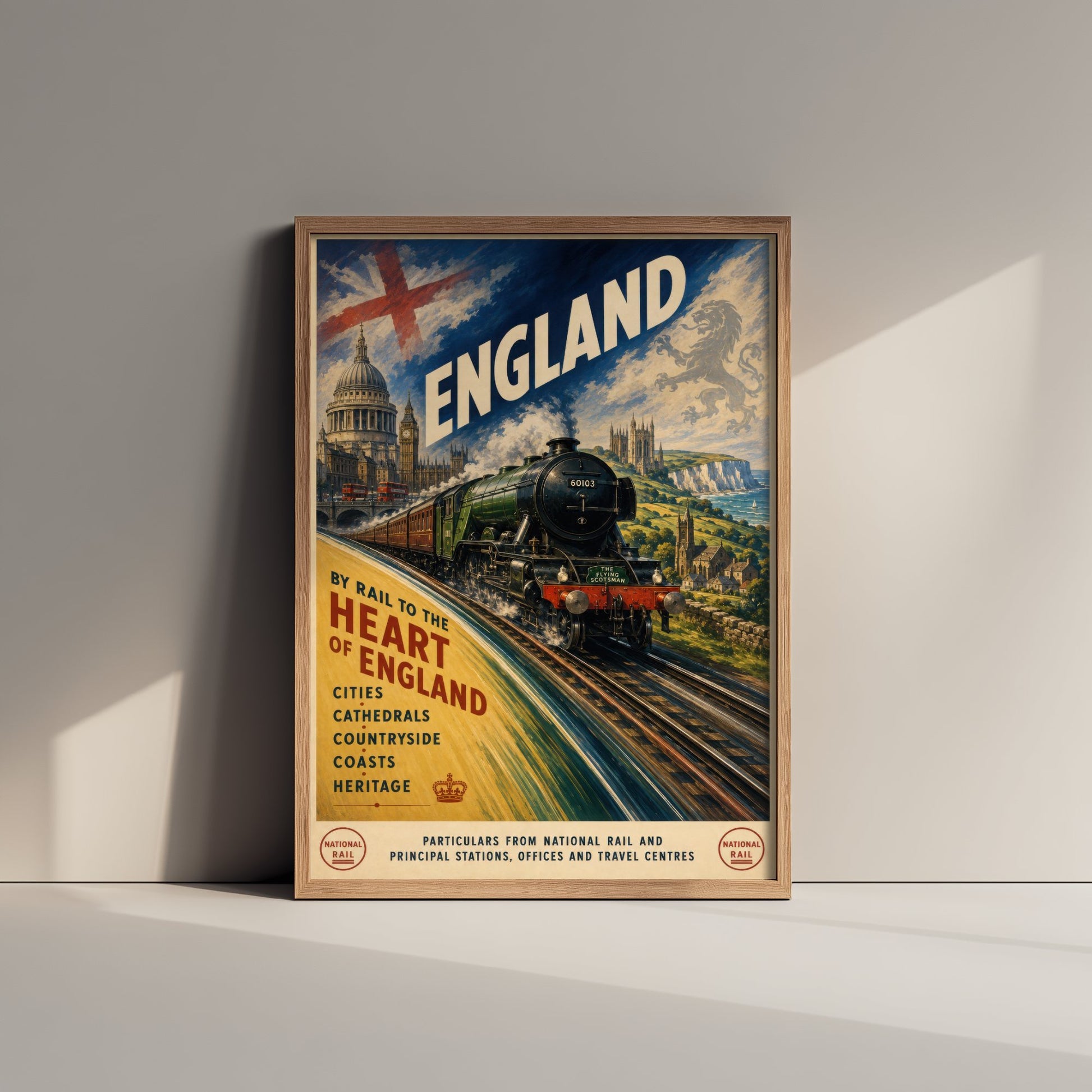 England Vintage Railway Travel Poster - Art Print - Retro Steam Train Painting - British Travel Wall Art 1/3