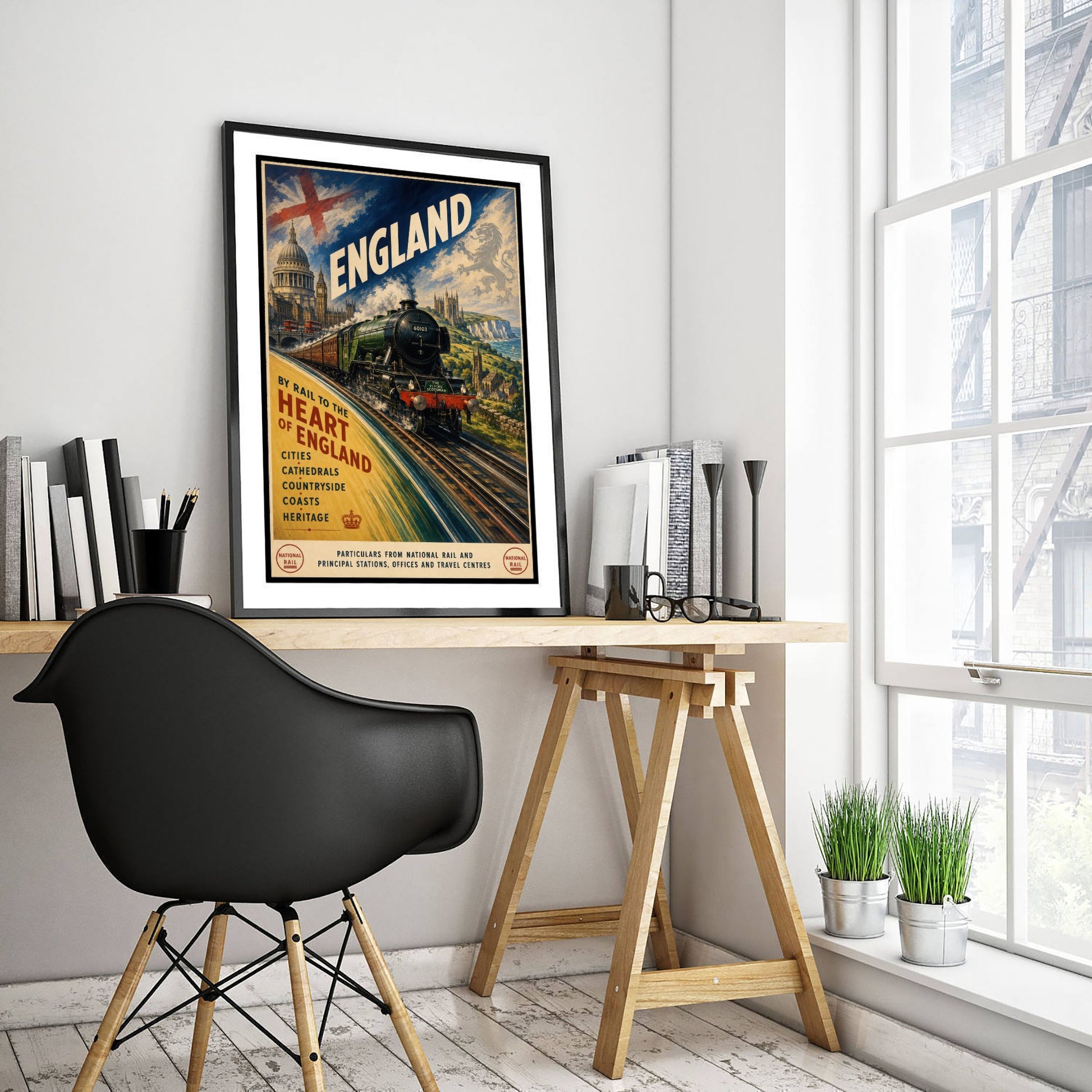 England Vintage Railway Travel Poster - Art Print - Retro Steam Train Painting - British Travel Wall Art 1/3