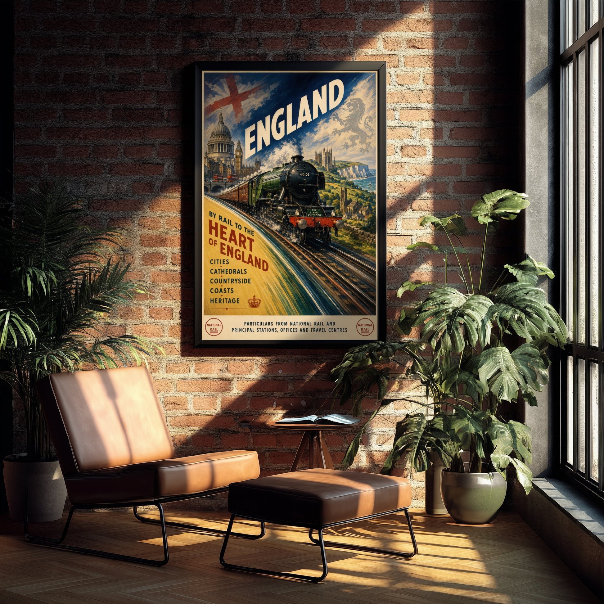 England Vintage Railway Travel Poster - Art Print - Retro Steam Train Painting - British Travel Wall Art 1/3