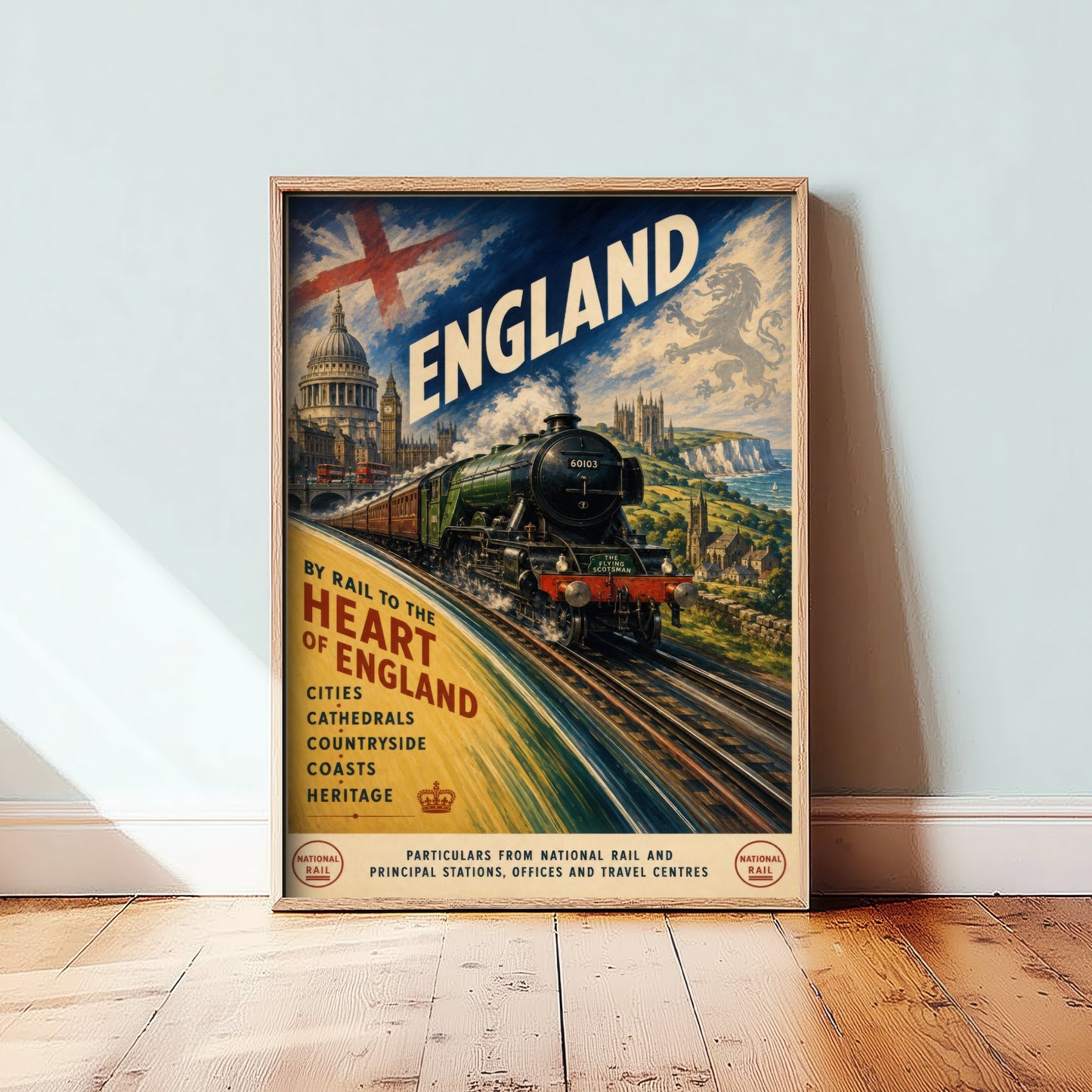 England Vintage Railway Travel Poster - Art Print - Retro Steam Train Painting - British Travel Wall Art 1/3