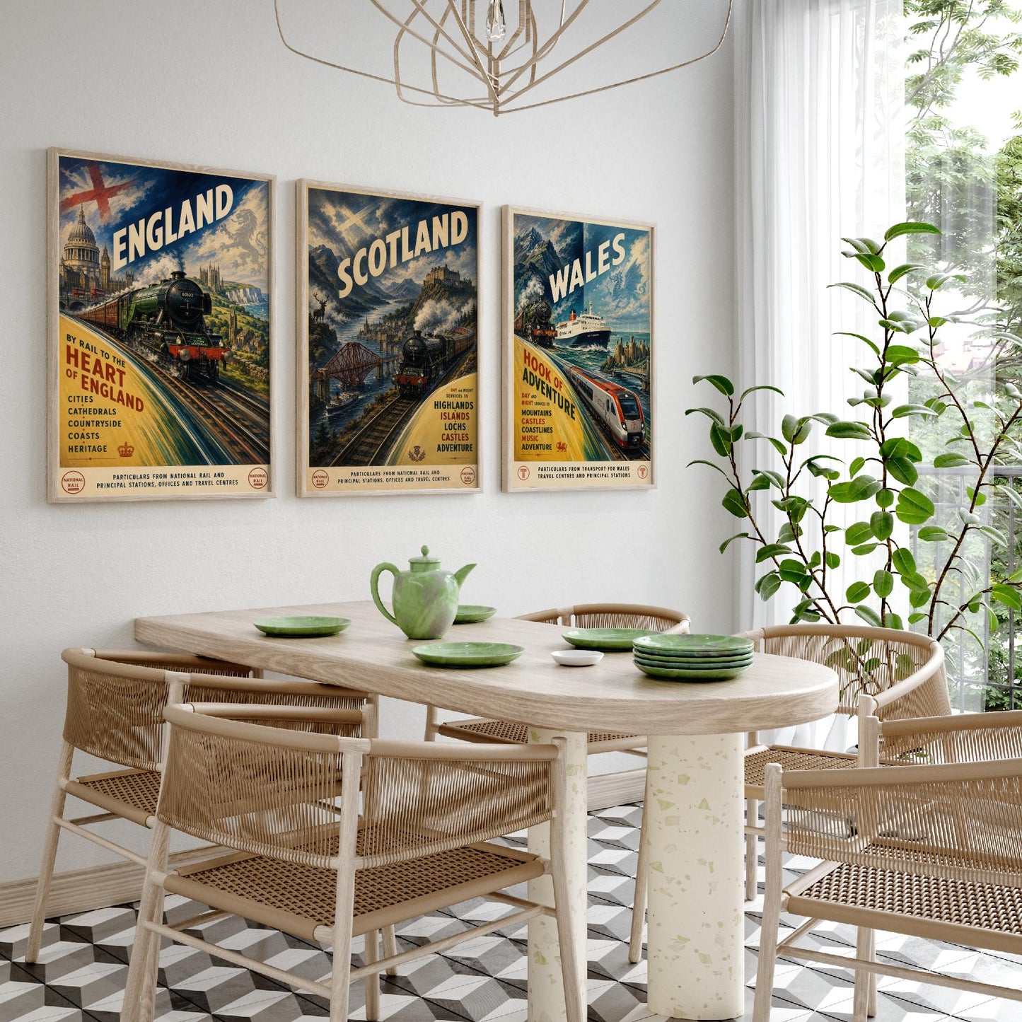 England Scotland Wales Set of Three Art Prints | Vintage Railway Travel Illustration Poster