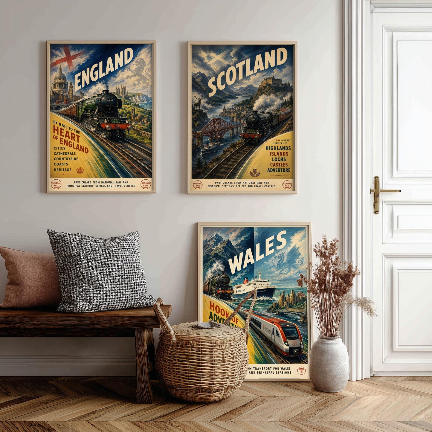 England Scotland Wales Set of Three Art Prints | Vintage Railway Travel Illustration Poster