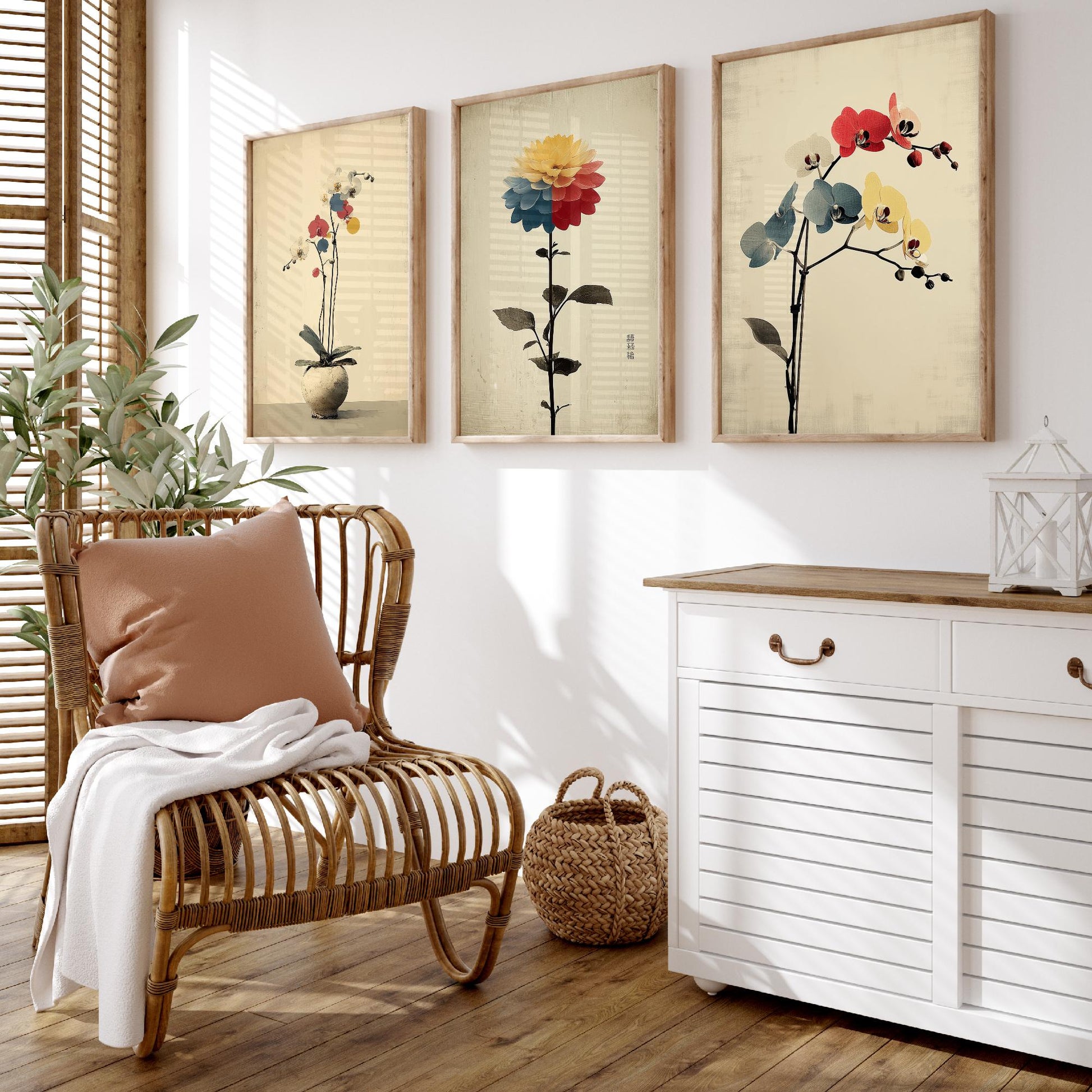 Rainbow Orchid Set of Three Art Prints | Colourful Bold Floral Illustration Poster V1