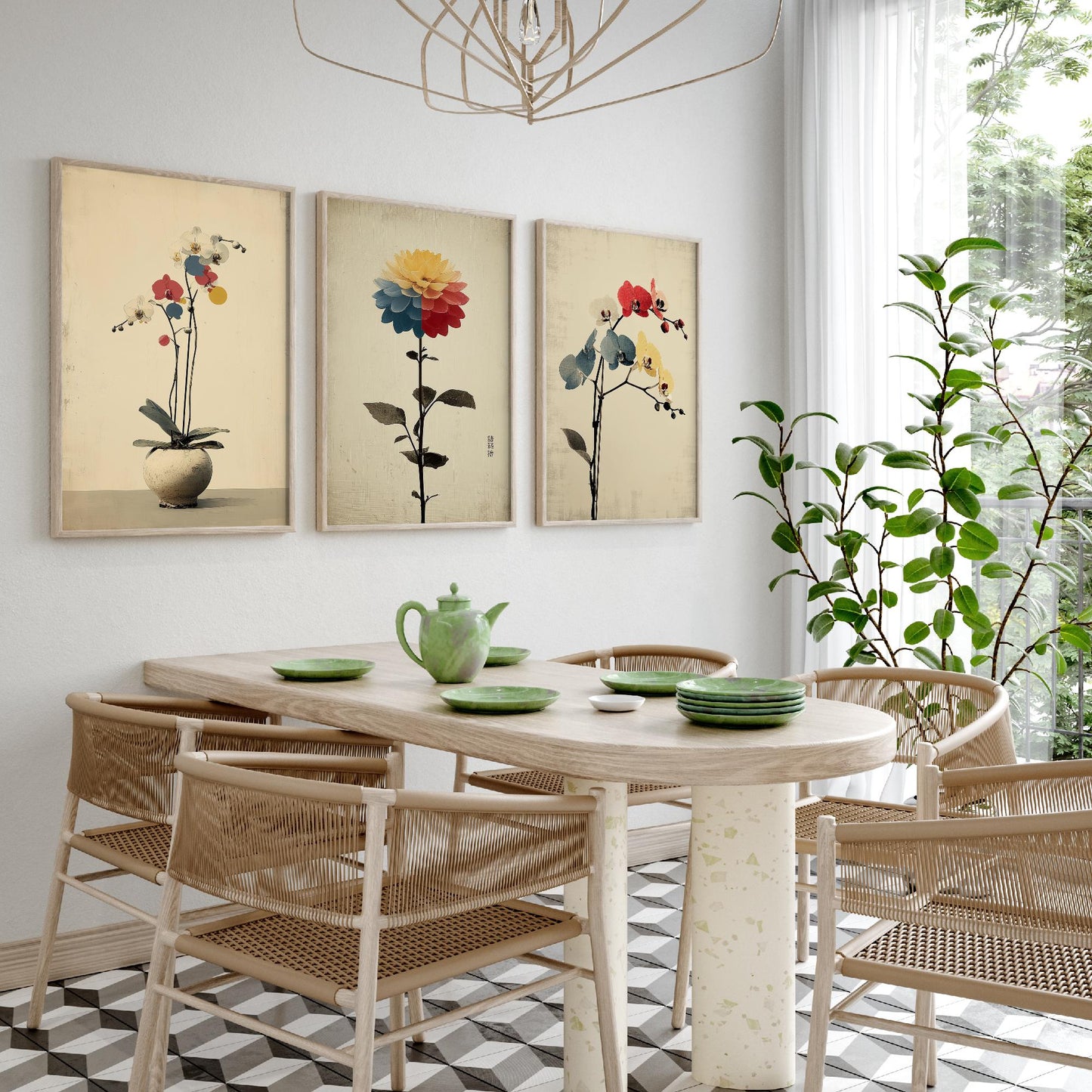 Rainbow Orchid Set of Three Art Prints | Colourful Bold Floral Illustration Poster V1
