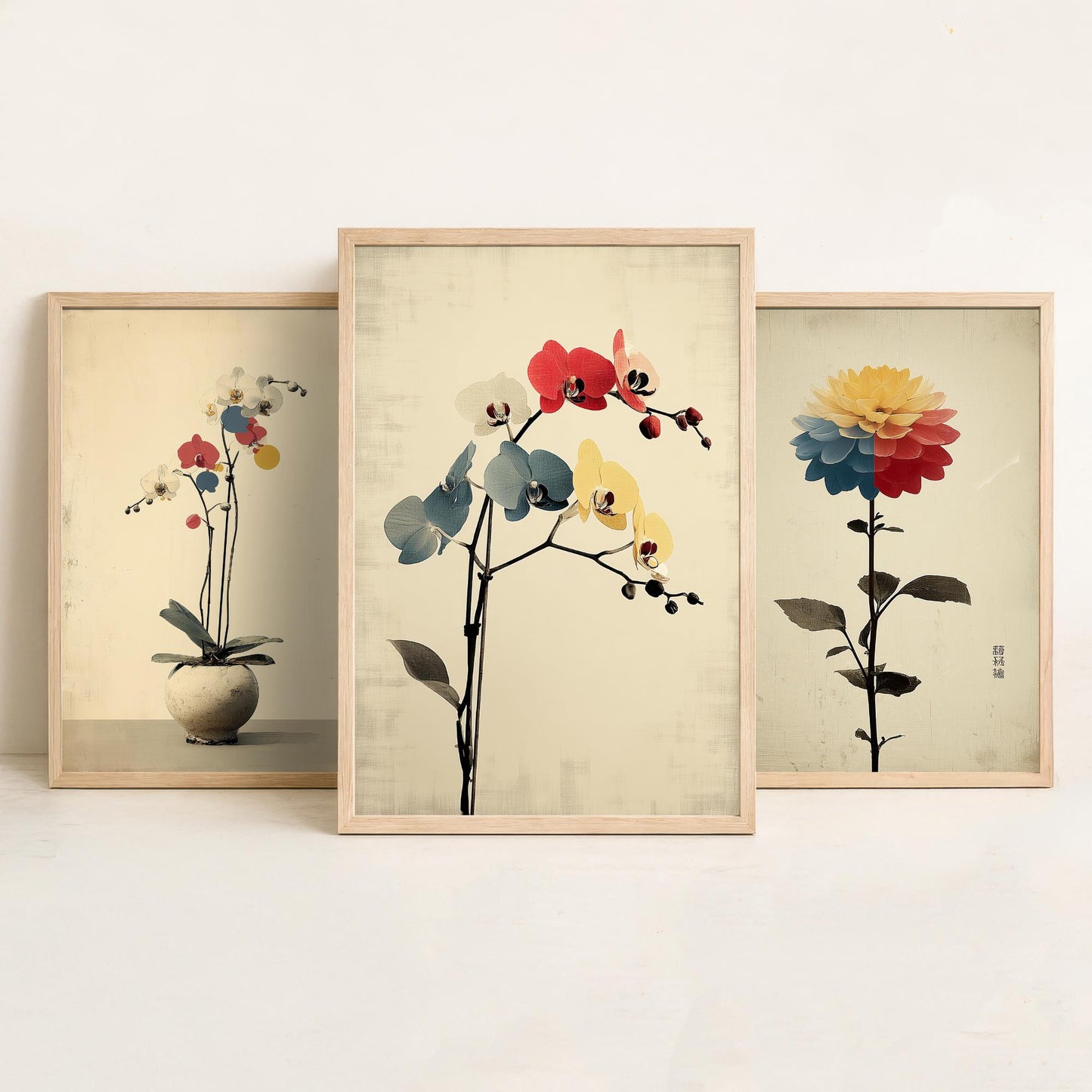 Rainbow Orchid Set of Three Art Prints | Colourful Bold Floral Illustration Poster V1
