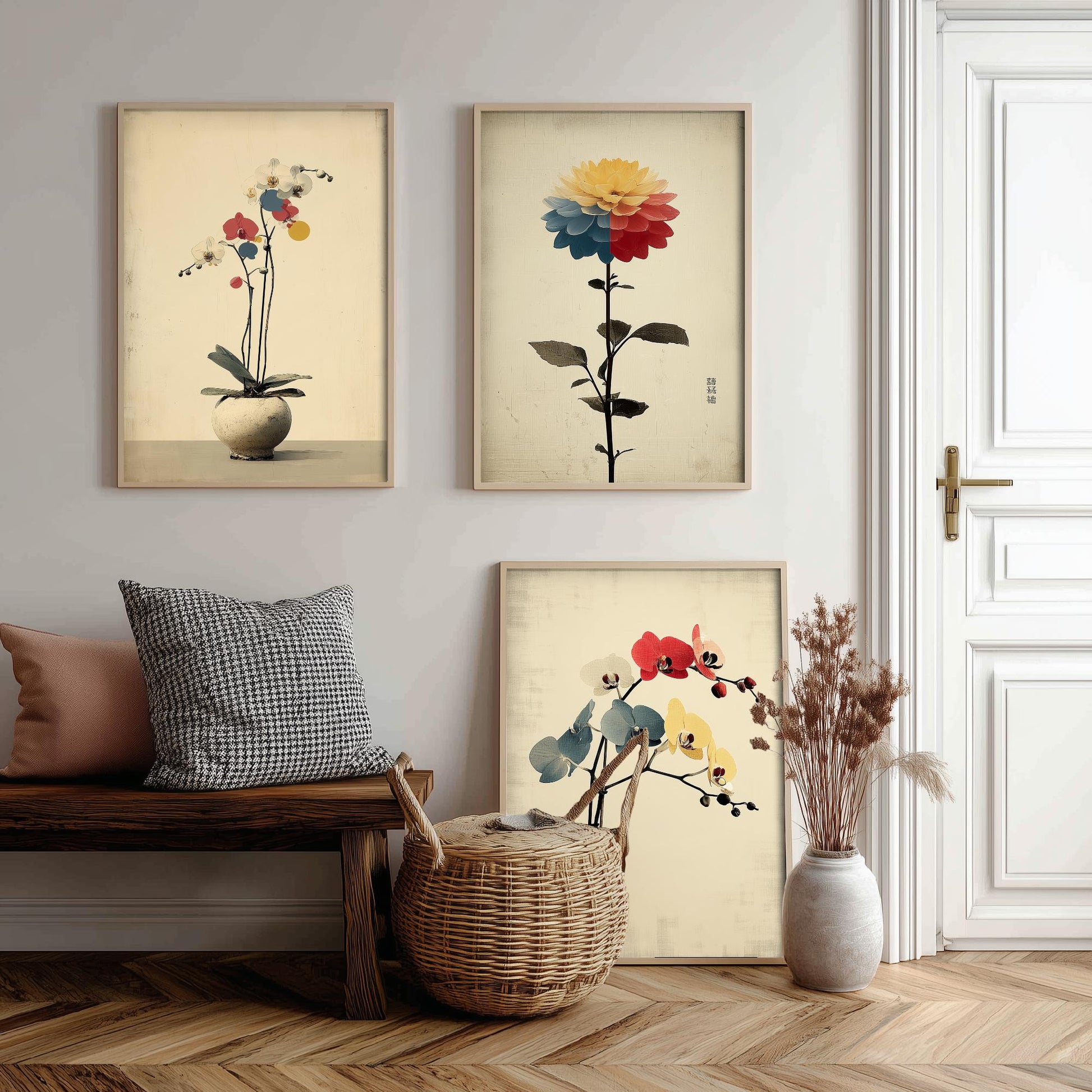Rainbow Orchid Set of Three Art Prints | Colourful Bold Floral Illustration Poster V1
