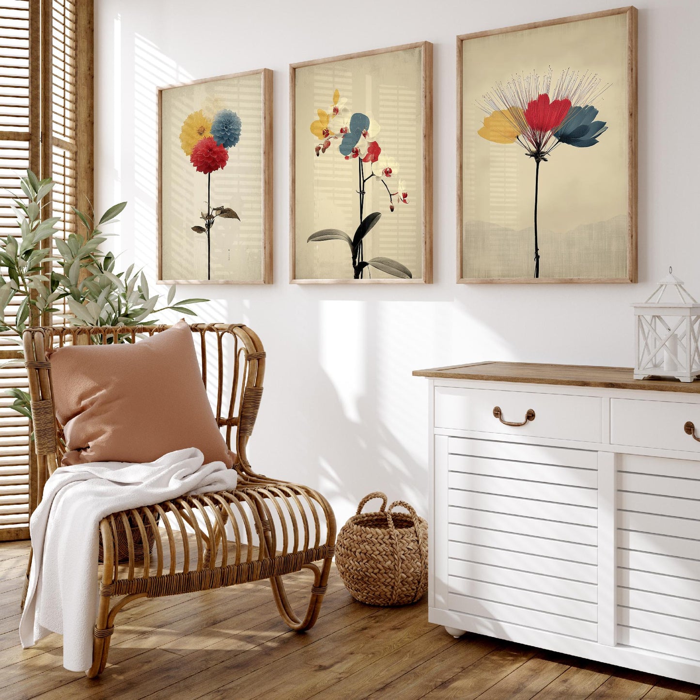 Rainbow Dahlia Orchid Protea Set of Three Art Prints | Vintage Botanical Illustration Poster V2