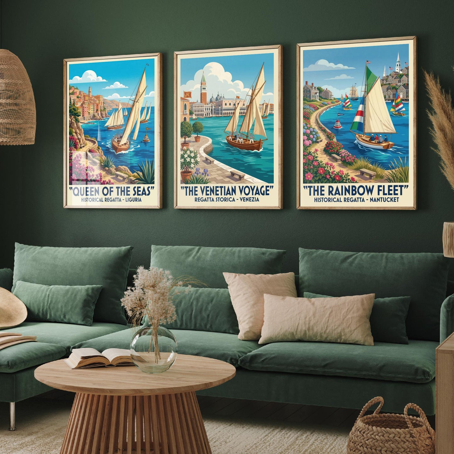 Queen of the Seas Venetian Voyage Rainbow Fleet Set of Three Art Prints | Vintage Sailing Illustration Poster