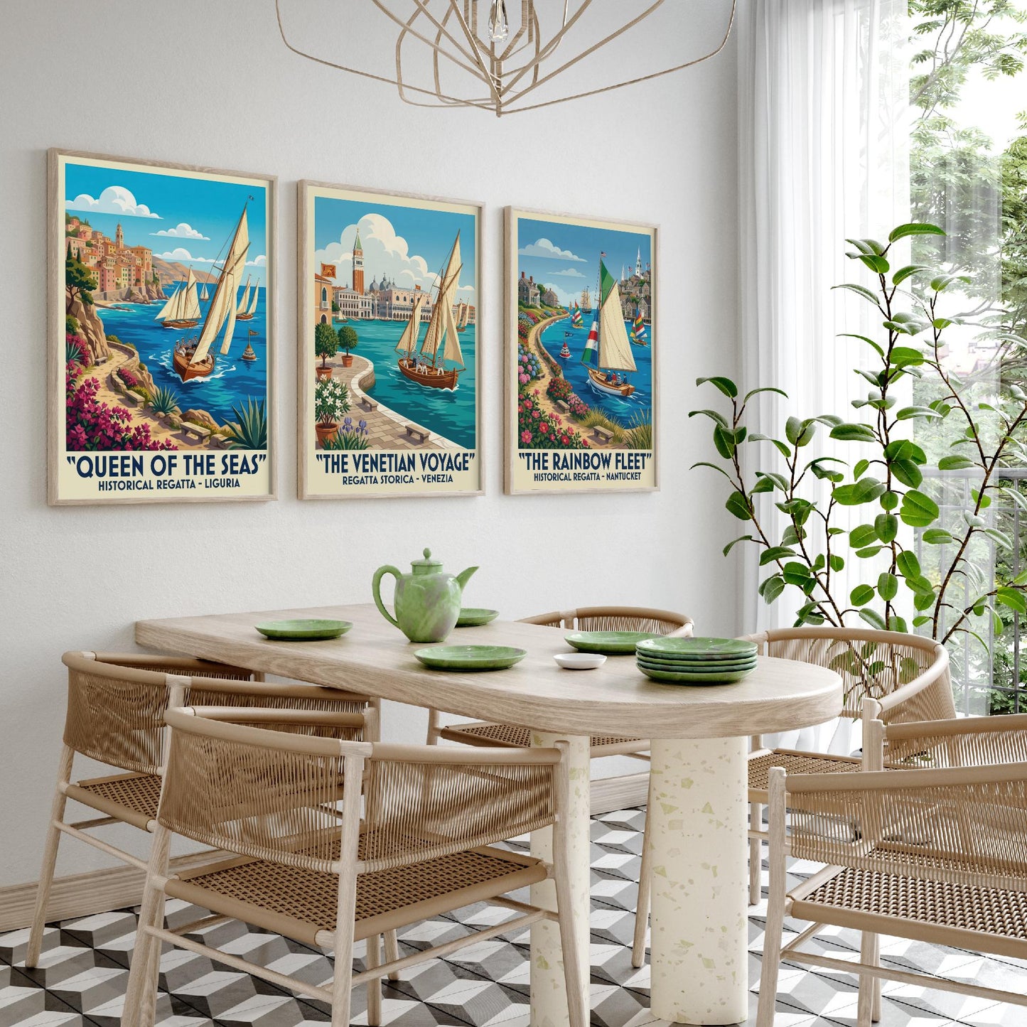 Queen of the Seas Venetian Voyage Rainbow Fleet Set of Three Art Prints | Vintage Sailing Illustration Poster