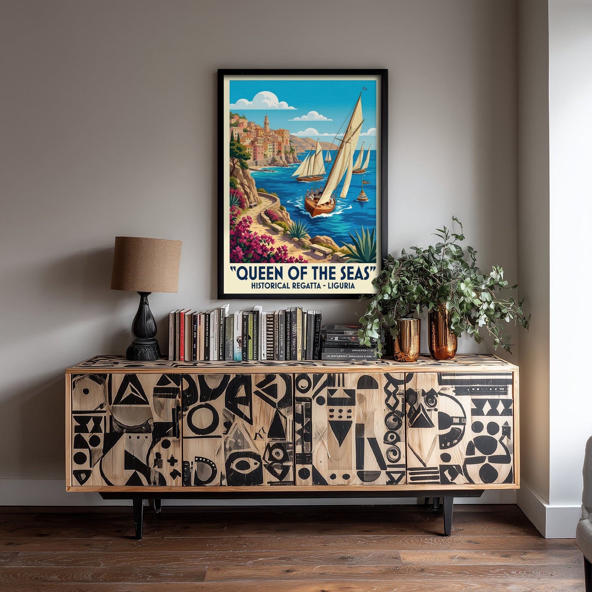 Queen of the Seas Art Print - Vintage Sailing Regatta Poster - Liguria Italy Illustration Wall Art 1/3