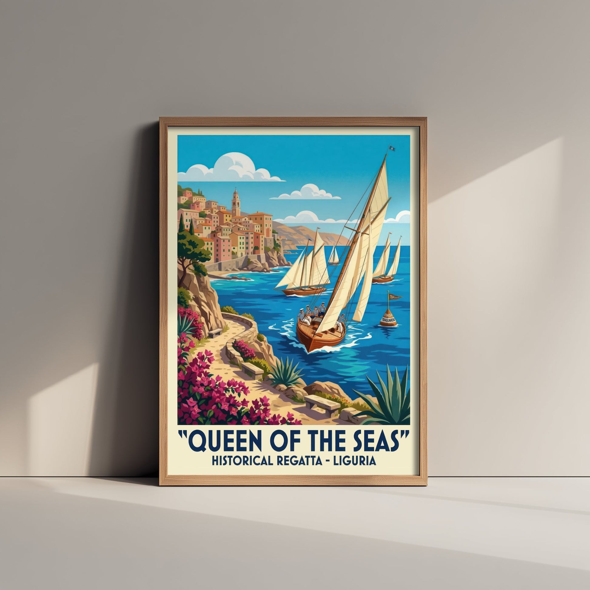 Queen of the Seas Art Print - Vintage Sailing Regatta Poster - Liguria Italy Illustration Wall Art 1/3