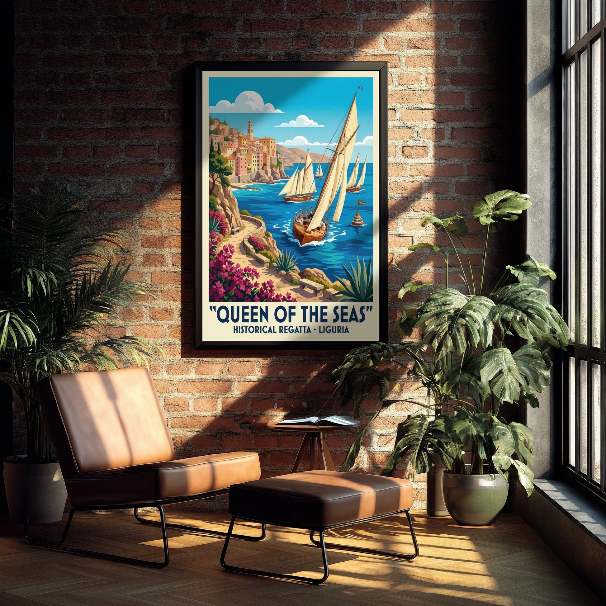 Queen of the Seas Art Print - Vintage Sailing Regatta Poster - Liguria Italy Illustration Wall Art 1/3