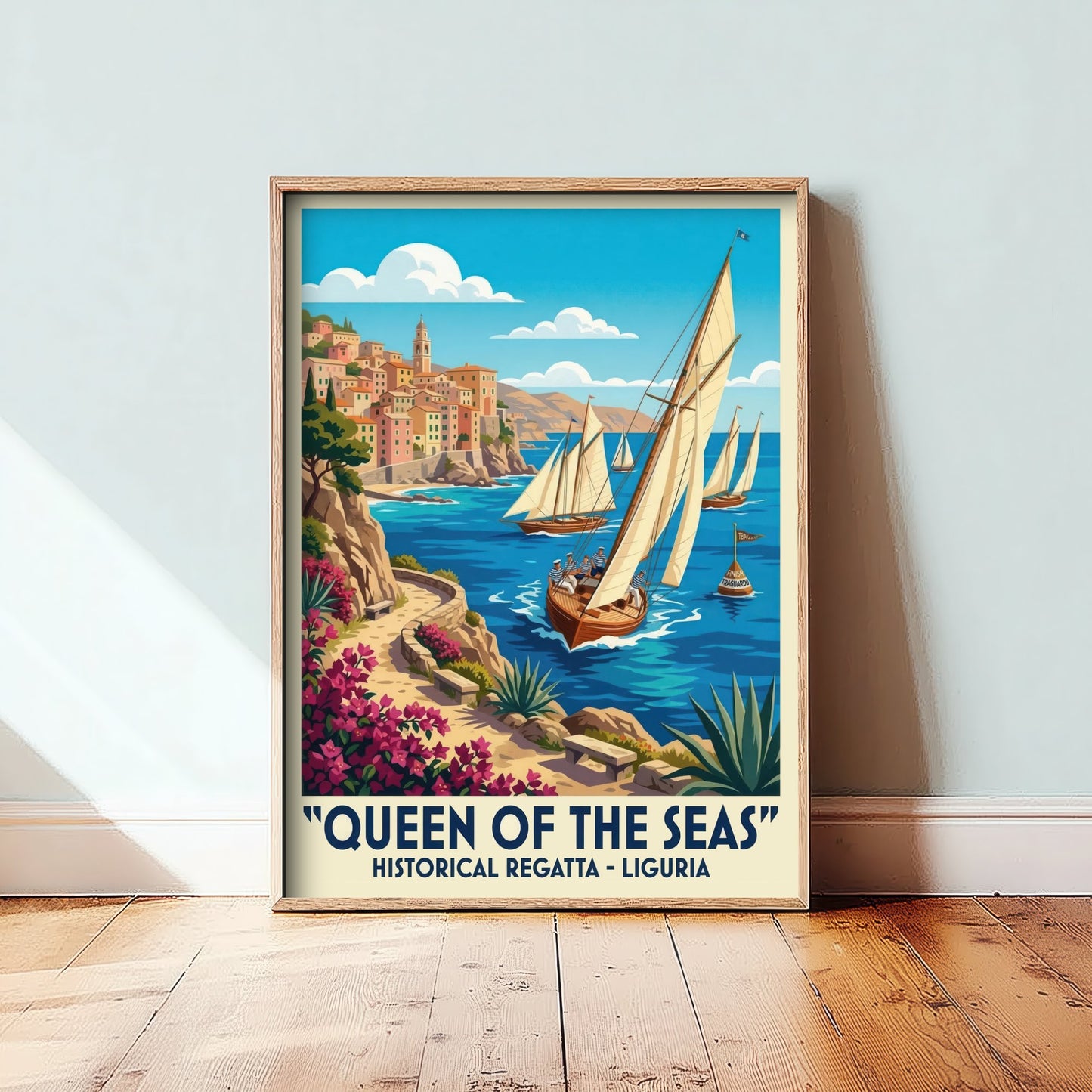 Queen of the Seas Art Print - Vintage Sailing Regatta Poster - Liguria Italy Illustration Wall Art 1/3