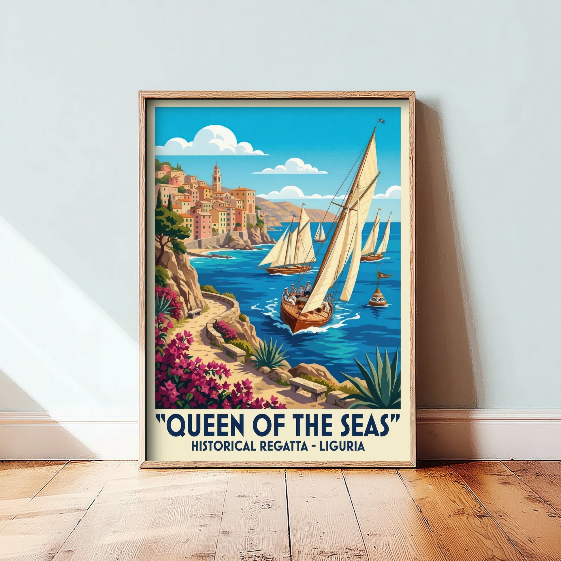 Queen of the Seas Art Print - Vintage Sailing Regatta Poster - Liguria Italy Illustration Wall Art 1/3