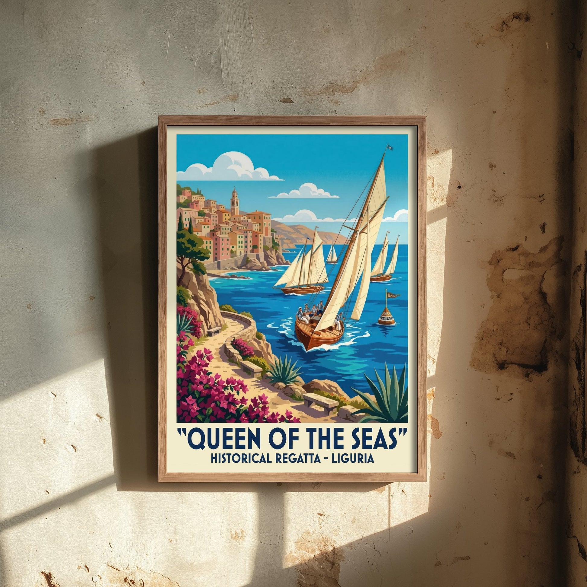 Queen of the Seas Art Print - Vintage Sailing Regatta Poster - Liguria Italy Illustration Wall Art 1/3