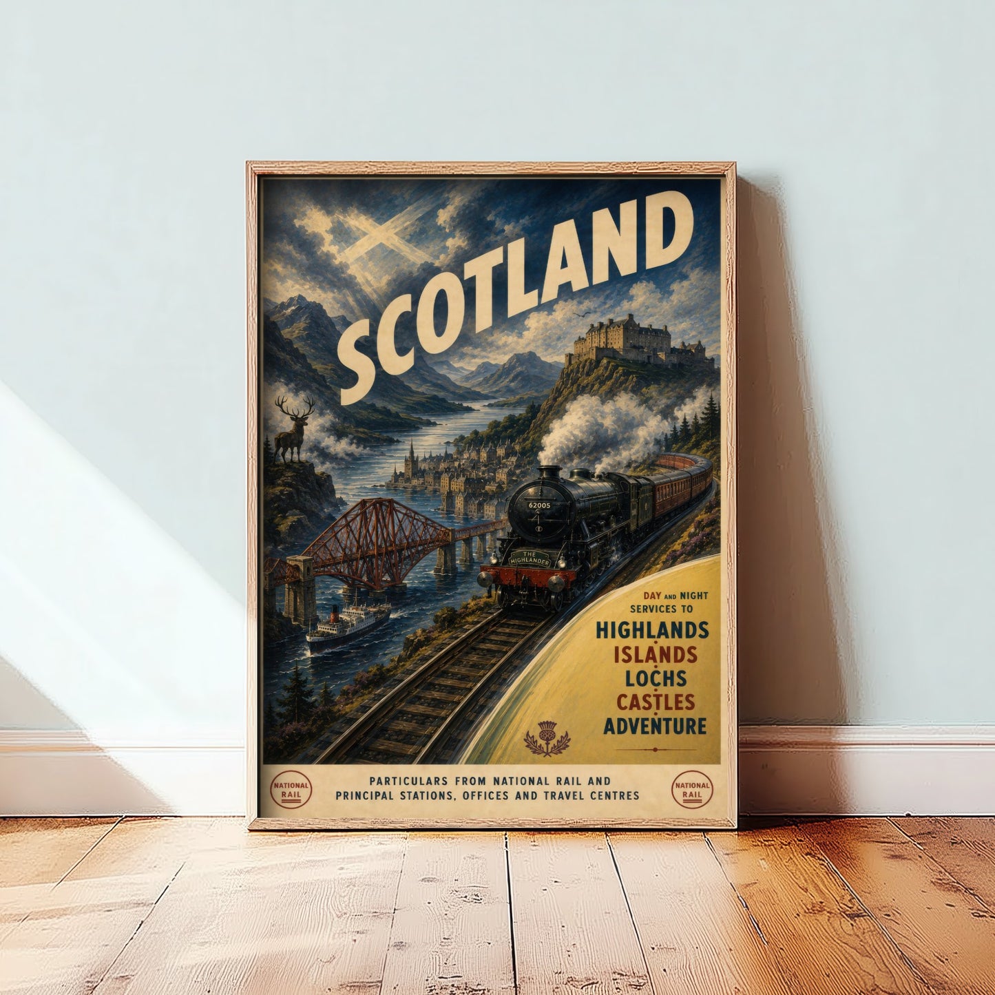 Scotland Travel Poster - Vintage Railway Art Print - Highland Steam Train Illustration Wall Art 2/3