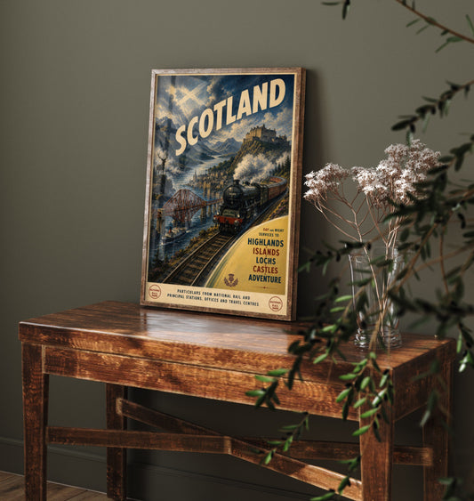 Scotland Travel Poster - Vintage Railway Art Print - Highland Steam Train Illustration Wall Art 2/3