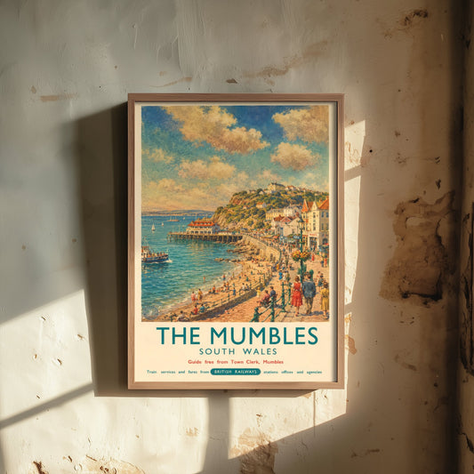 The Mumbles Swansea Travel Poster - Art Print - Vintage Railway Illustration - South Wales Wall Art 1/3
