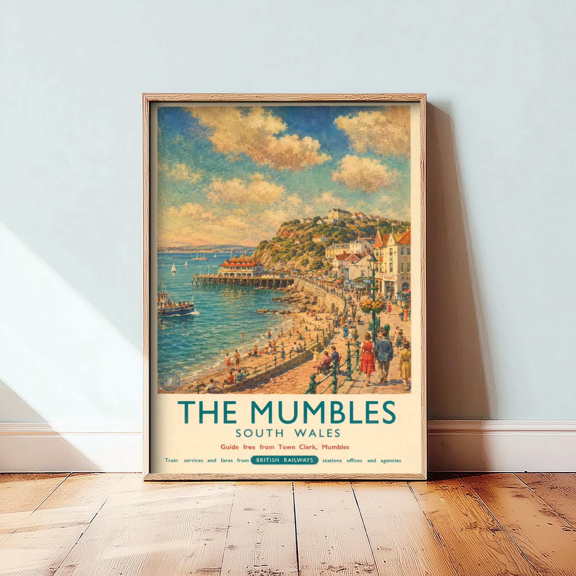 The Mumbles Swansea Travel Poster - Art Print - Vintage Railway Illustration - South Wales Wall Art 1/3