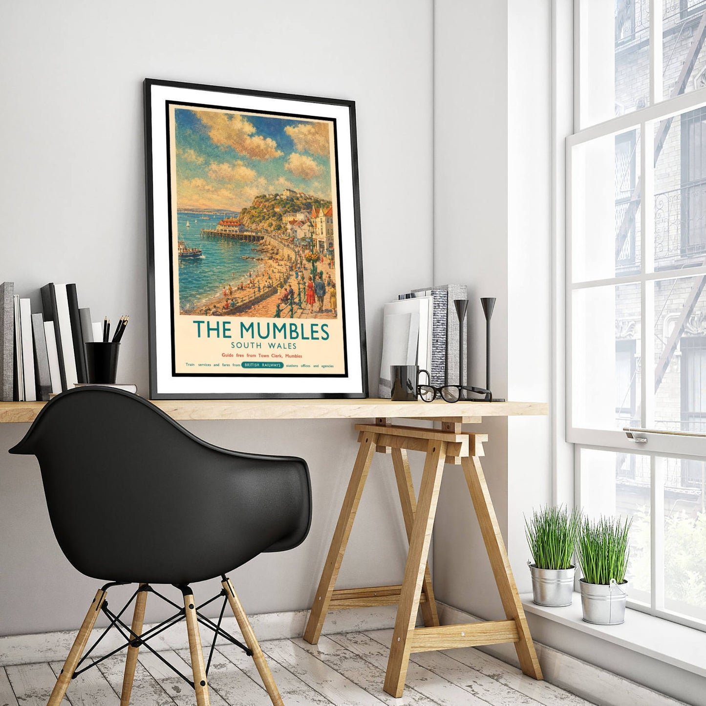 The Mumbles Swansea Travel Poster - Art Print - Vintage Railway Illustration - South Wales Wall Art 1/3