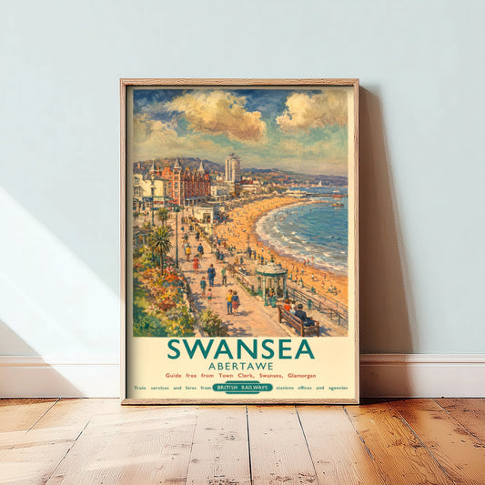 Swansea Bay Travel Poster - Art Print - Vintage Railway Illustration - South Wales Seaside Wall Art 2/3