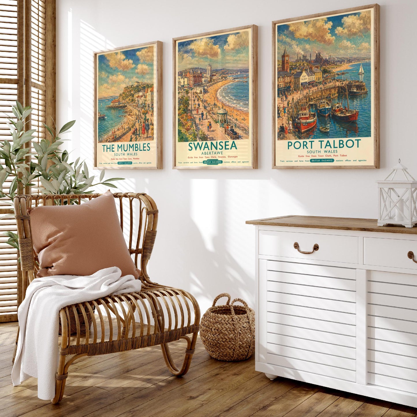 The Mumbles Swansea Port Talbot Set of Three Art Prints | Vintage Wales Seaside Painting Poster