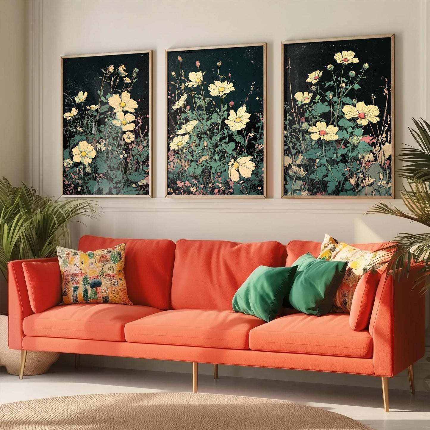 Wildflower Daisies Set of Three Art Prints | Moody Dark Botanical Illustration Poster