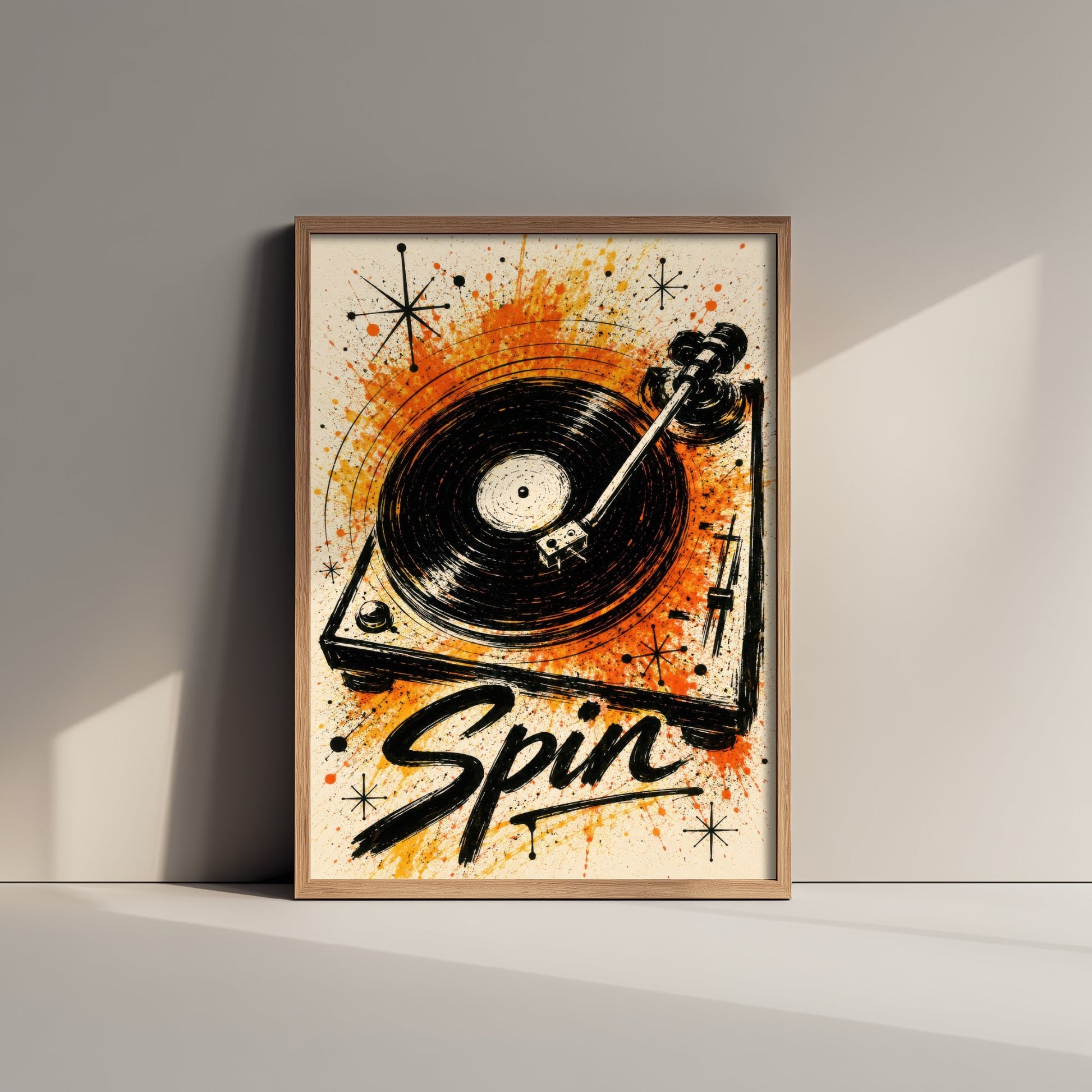 Turntable Music Art Print - Vinyl Record Player Poster - Watercolour Ink Illustration - Spin Wall Art 1/3