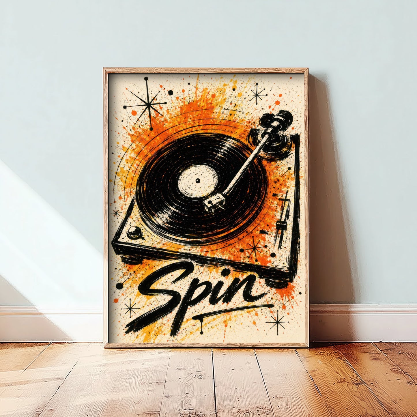 Turntable Music Art Print - Vinyl Record Player Poster - Watercolour Ink Illustration - Spin Wall Art 1/3