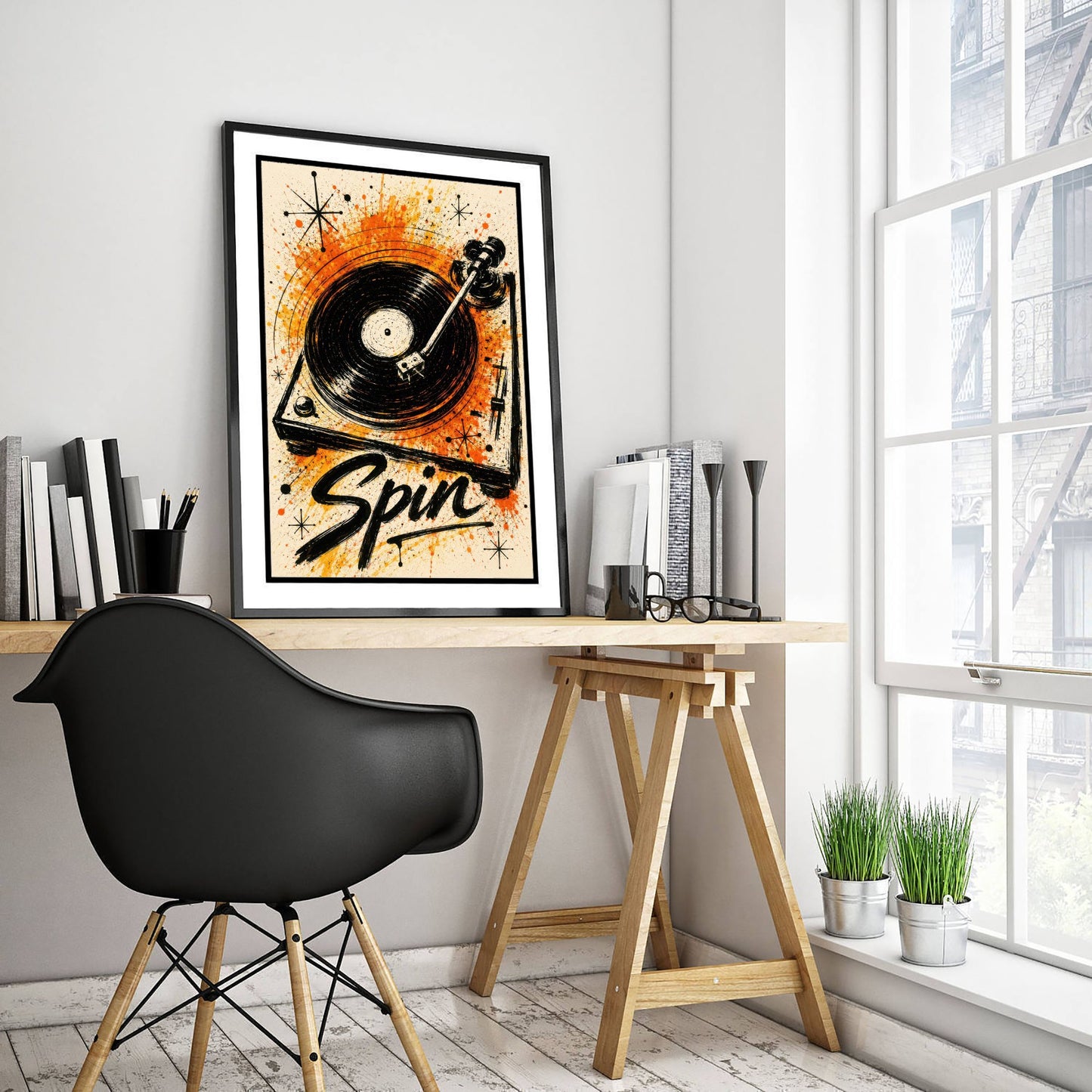 Turntable Music Art Print - Vinyl Record Player Poster - Watercolour Ink Illustration - Spin Wall Art 1/3