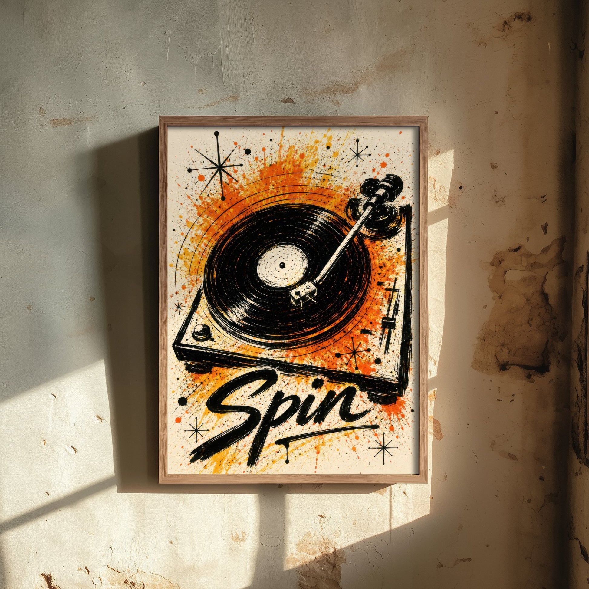 Turntable Music Art Print - Vinyl Record Player Poster - Watercolour Ink Illustration - Spin Wall Art 1/3