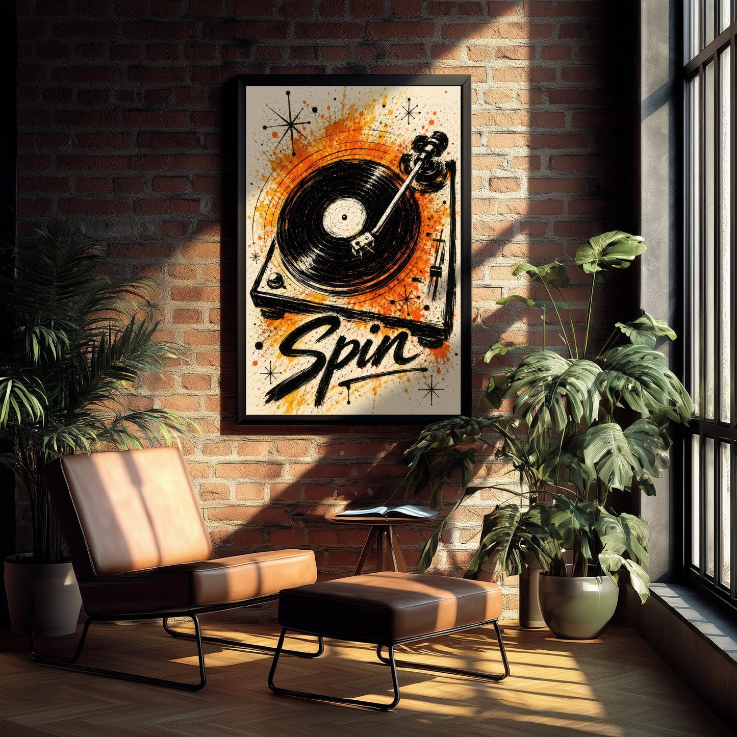 Turntable Music Art Print - Vinyl Record Player Poster - Watercolour Ink Illustration - Spin Wall Art 1/3