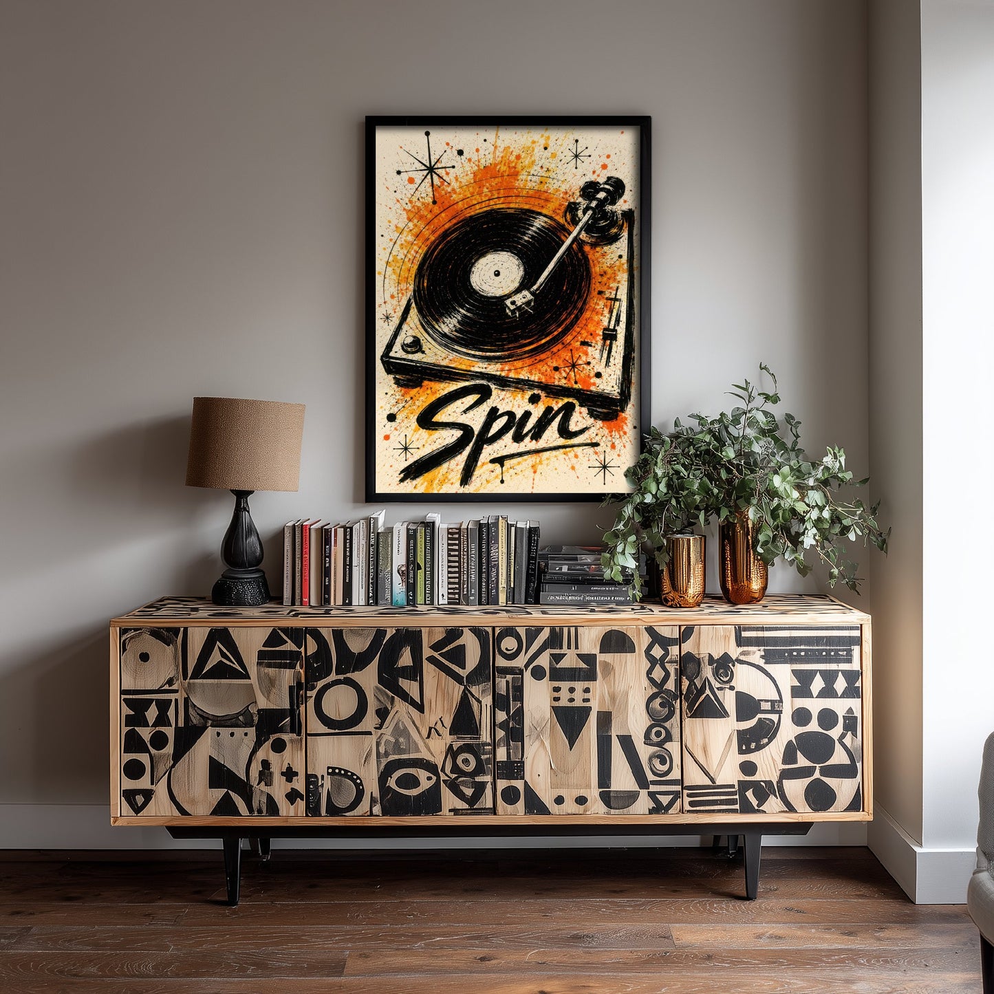 Turntable Music Art Print - Vinyl Record Player Poster - Watercolour Ink Illustration - Spin Wall Art 1/3