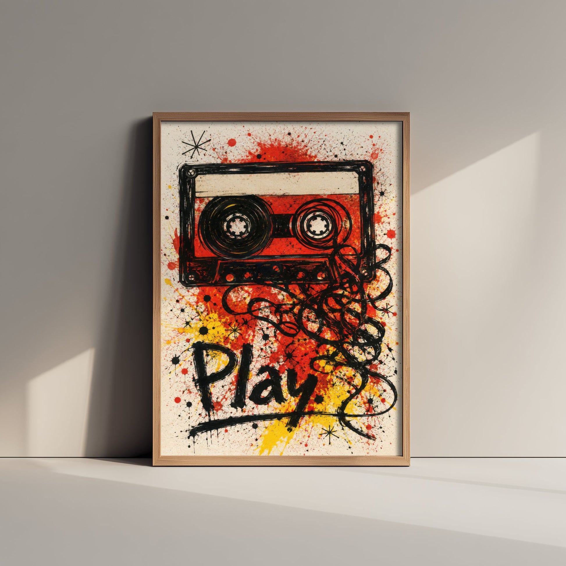 Cassette Tape Music Art Print - Retro Mixtape Poster - Watercolour Ink Illustration - Play Wall Art 2/3