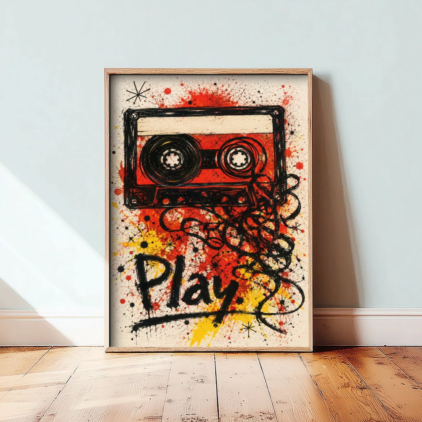 Cassette Tape Music Art Print - Retro Mixtape Poster - Watercolour Ink Illustration - Play Wall Art 2/3