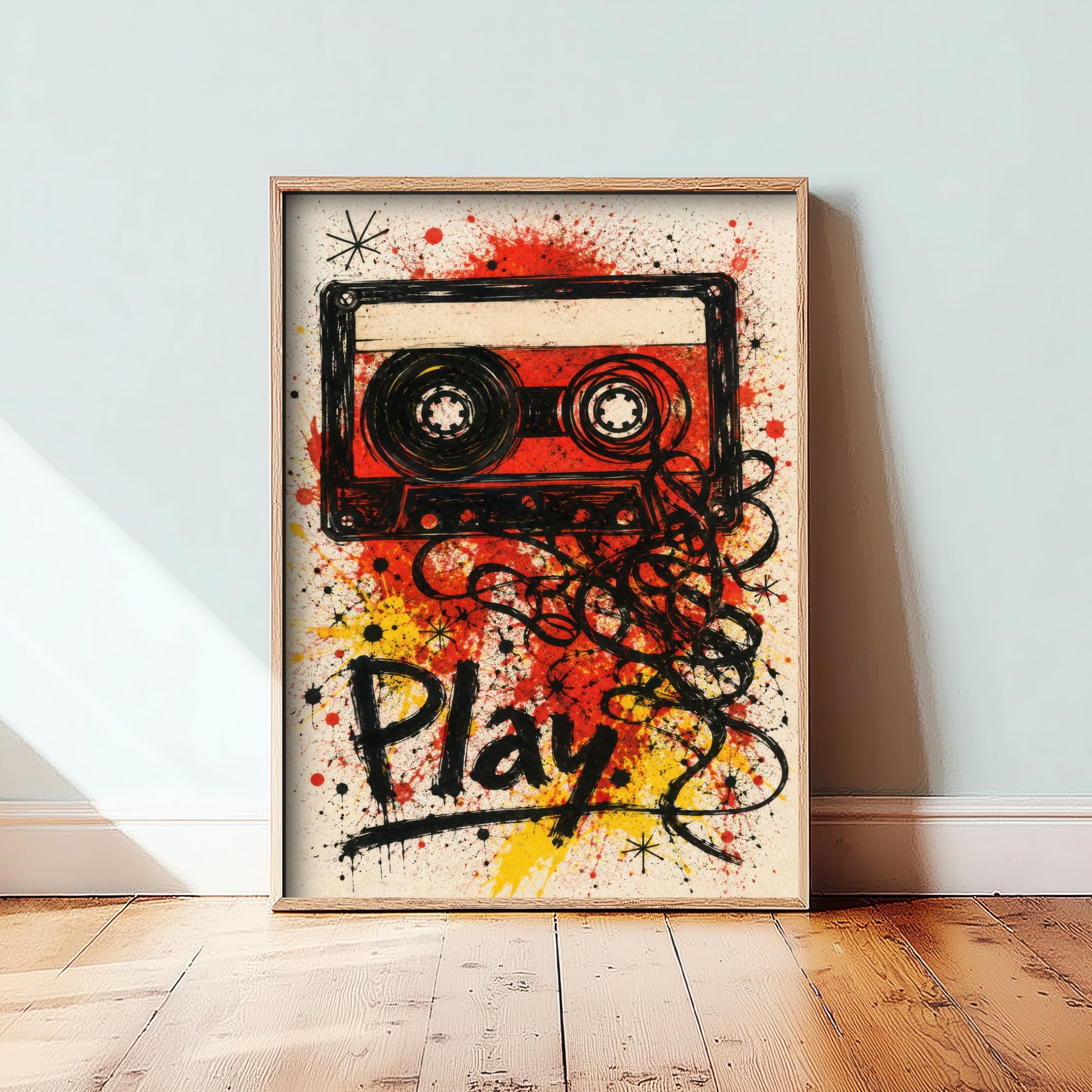 Cassette Tape Music Art Print - Retro Mixtape Poster - Watercolour Ink Illustration - Play Wall Art 2/3