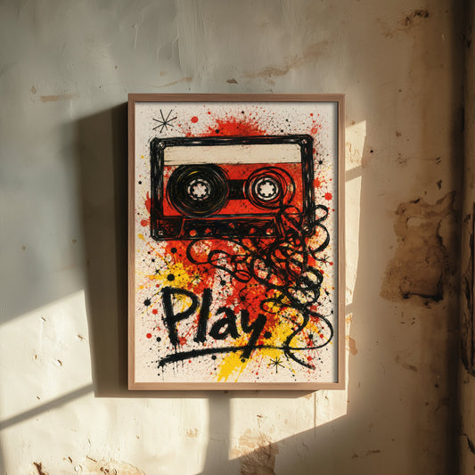 Cassette Tape Music Art Print - Retro Mixtape Poster - Watercolour Ink Illustration - Play Wall Art 2/3
