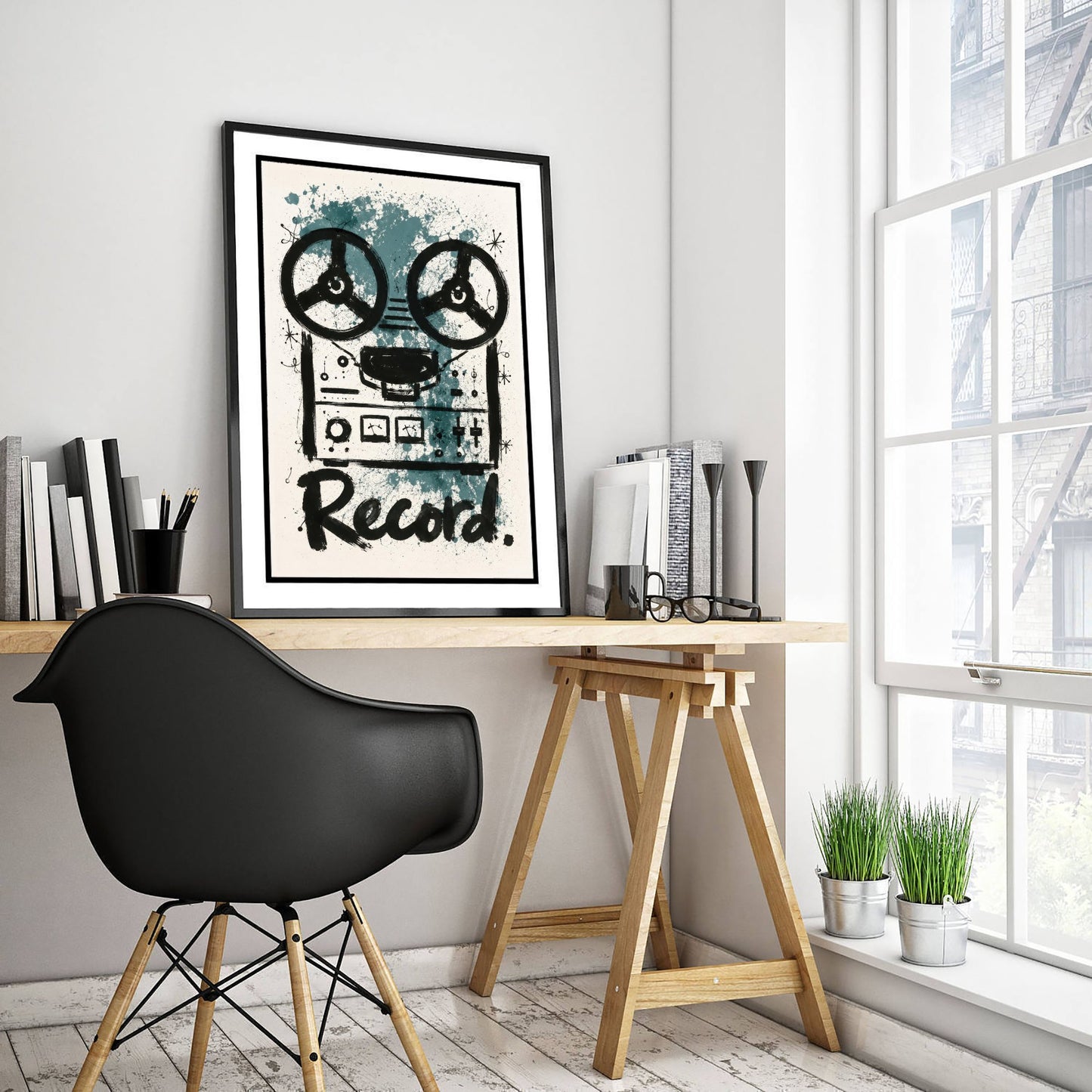 Reel to Reel Music Art Print - Tape Recorder Poster - Watercolour Ink Illustration - Record Wall Art 3/3